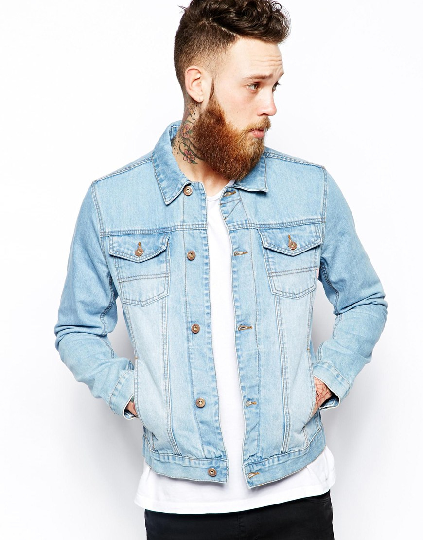 ASOS Denim Jacket with Bleach Wash in Blue for Men | Lyst