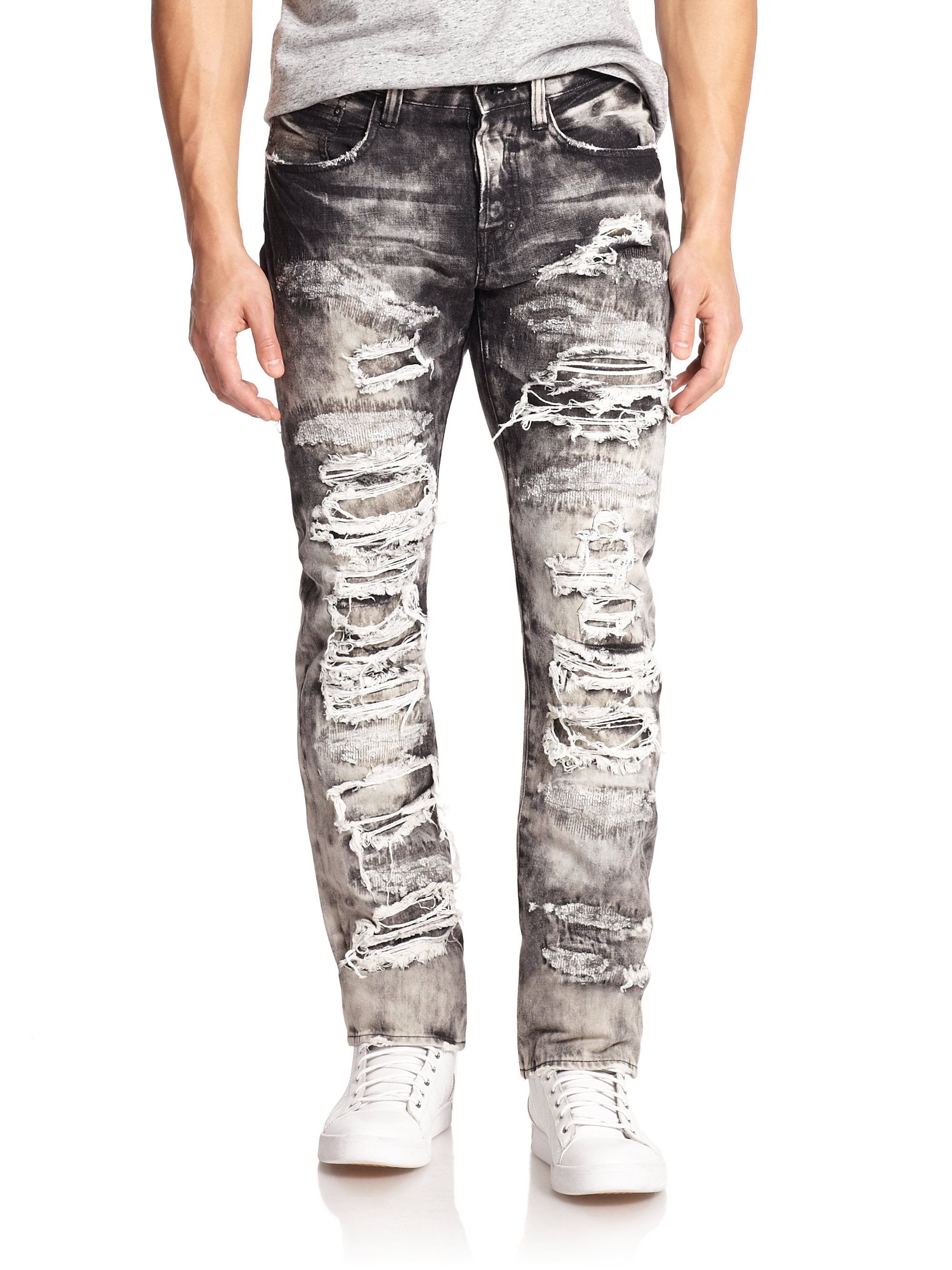 PRPS Dalia Destroyed & Distressed Denim Jeans in Black for Men - Lyst