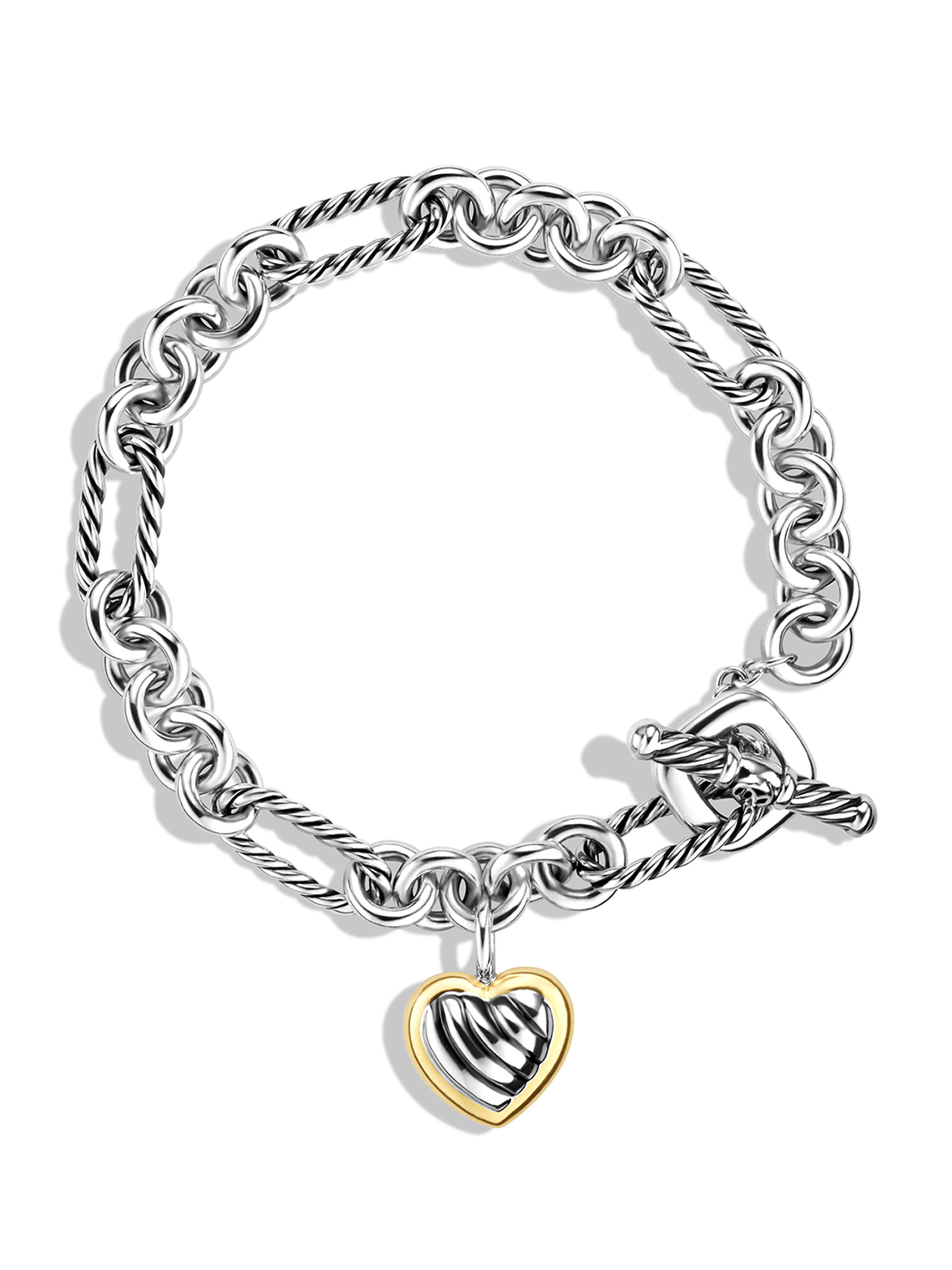 Lyst David Yurman Cable Heart Charm Bracelet With Gold In Metallic Gallery