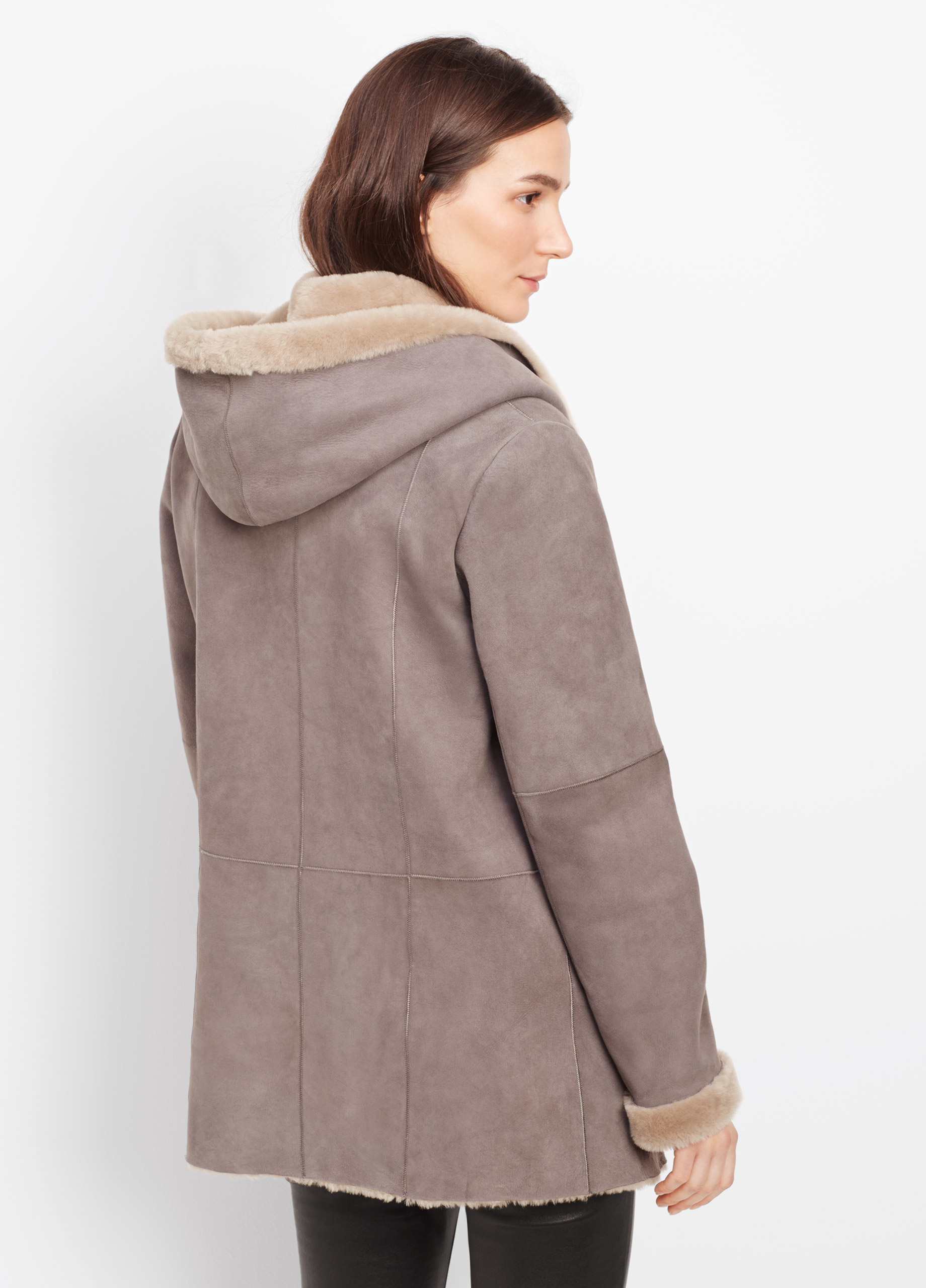 Vince Shearling Drape Coat With Hood In Grey Gray Lyst