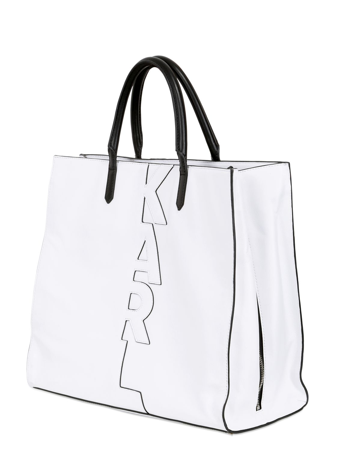 Karl Lagerfeld Karl Cut Out Soft Leather Tote Bag in White - Lyst