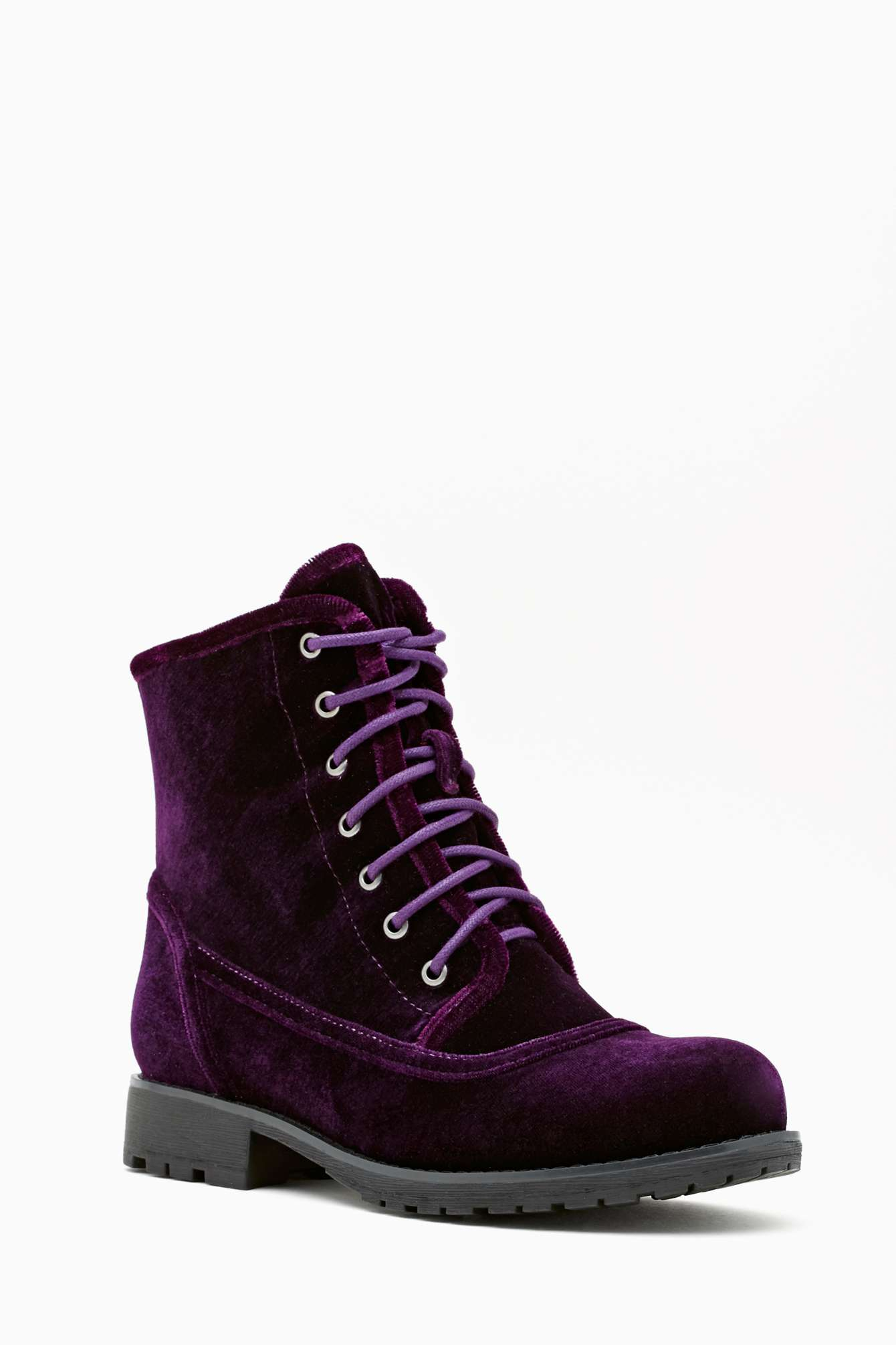 purple velvet combat boots