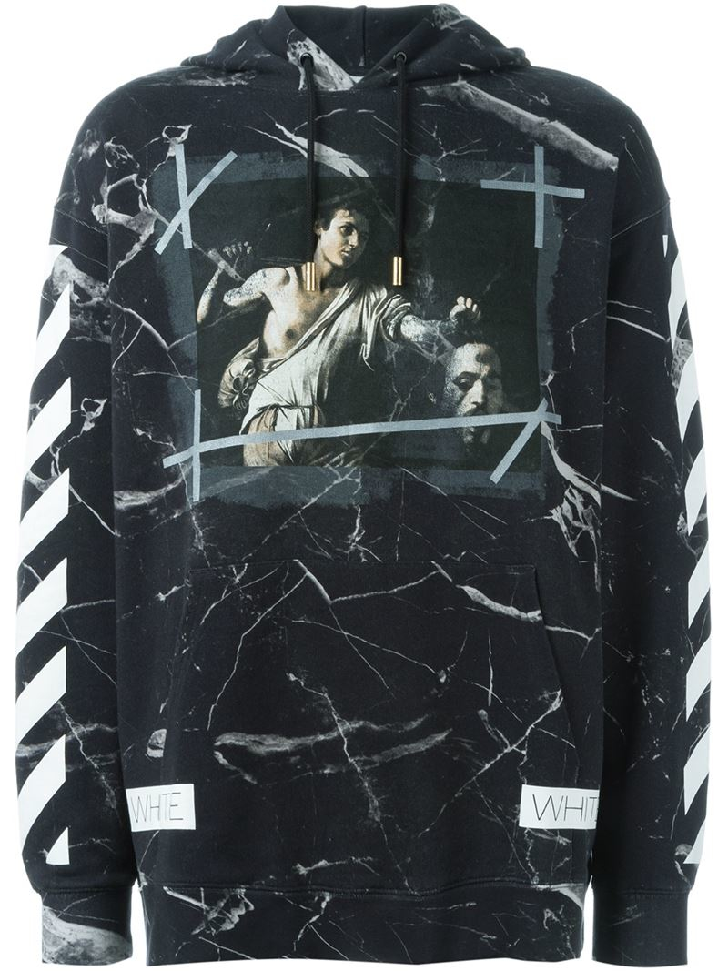 Off-White c/o Abloh Marble Print Hoodie Black for Men | Lyst