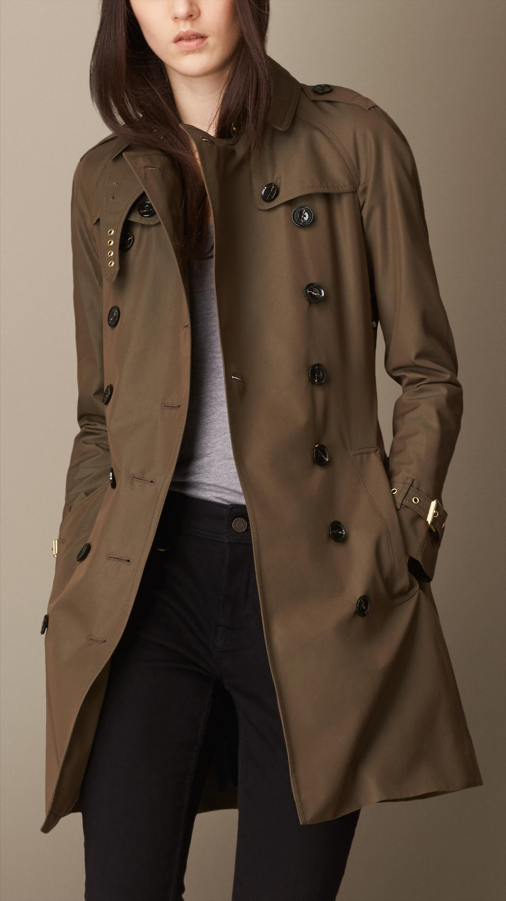 Burberry Midlength Trench Coat with Check Warmer in Military Khaki ...