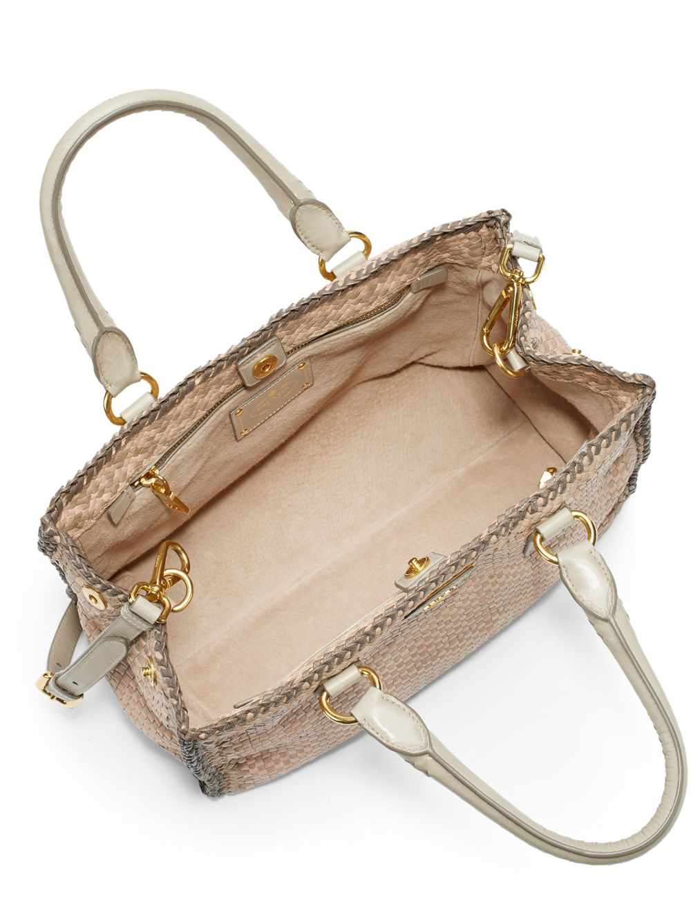 Prada Madras Double Handle Small Tote Bag in Beige (talco) | Lyst