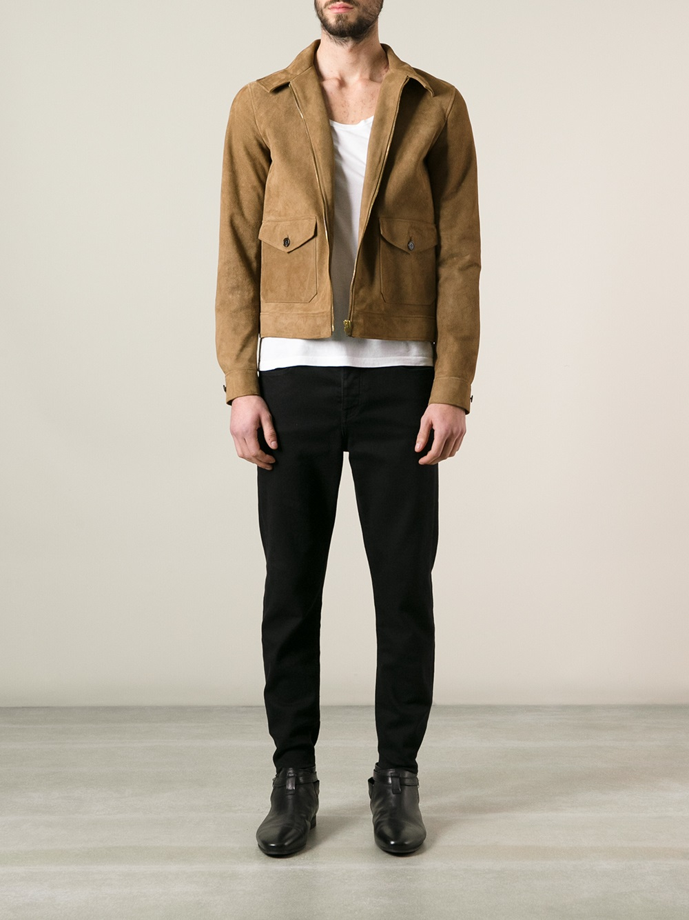 Saint Laurent Leather Jacket in Brown for Men - Lyst