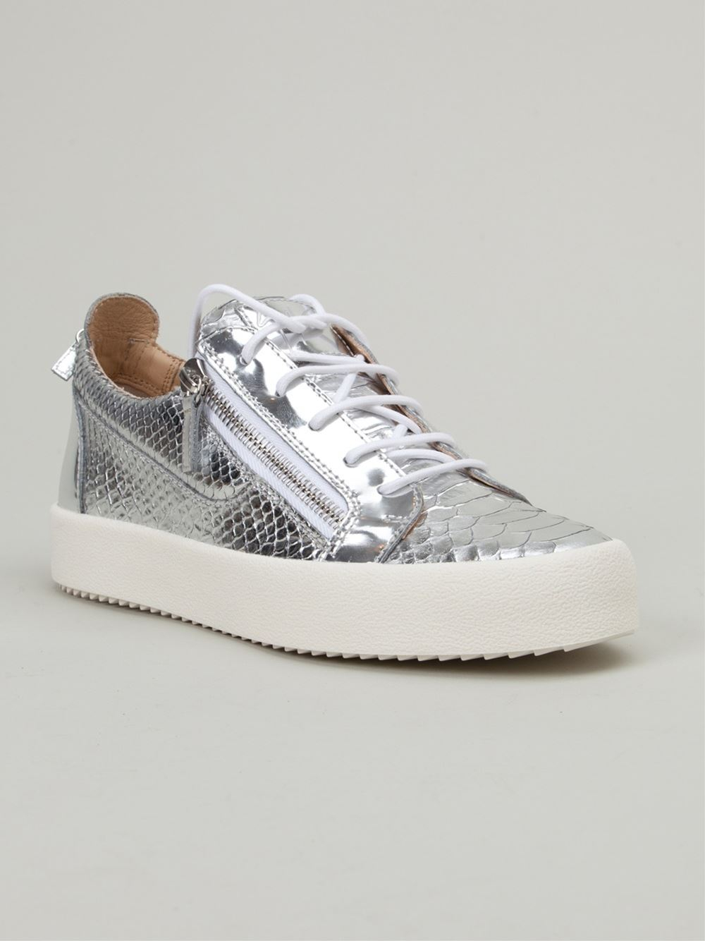 silver metallic sneakers