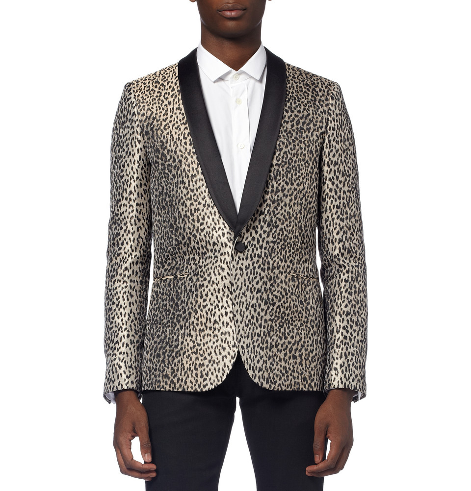 Saint Laurent Metallic Leopard Tuxedo Jacket in Black for Men - Lyst