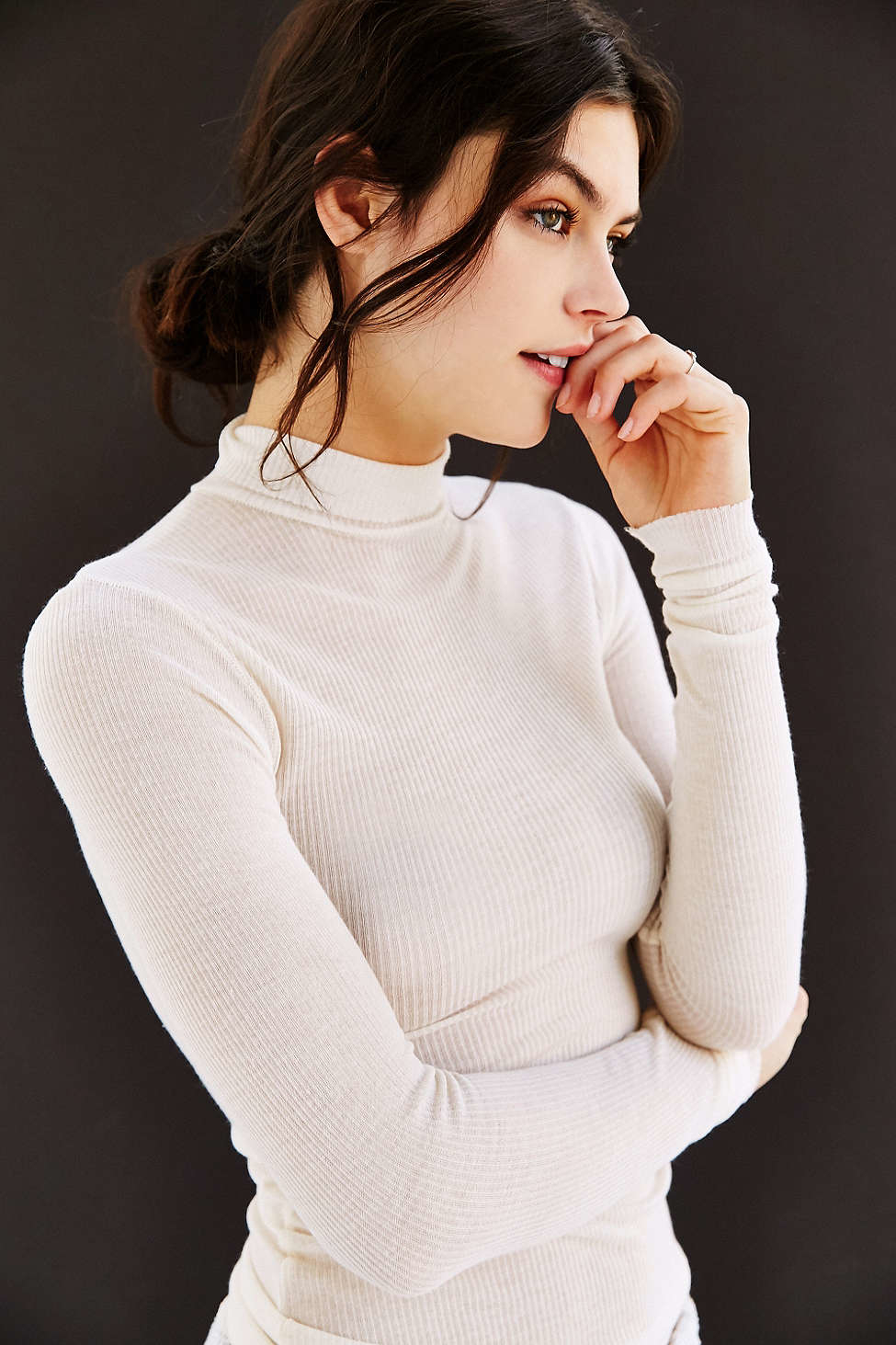 white ribbed turtleneck top