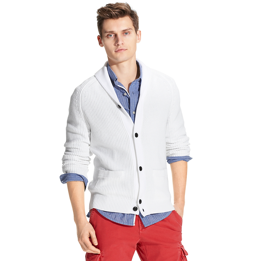 Tommy Hilfiger Shawl Cardigan in White for Men (CLASSIC WHITE) | Lyst