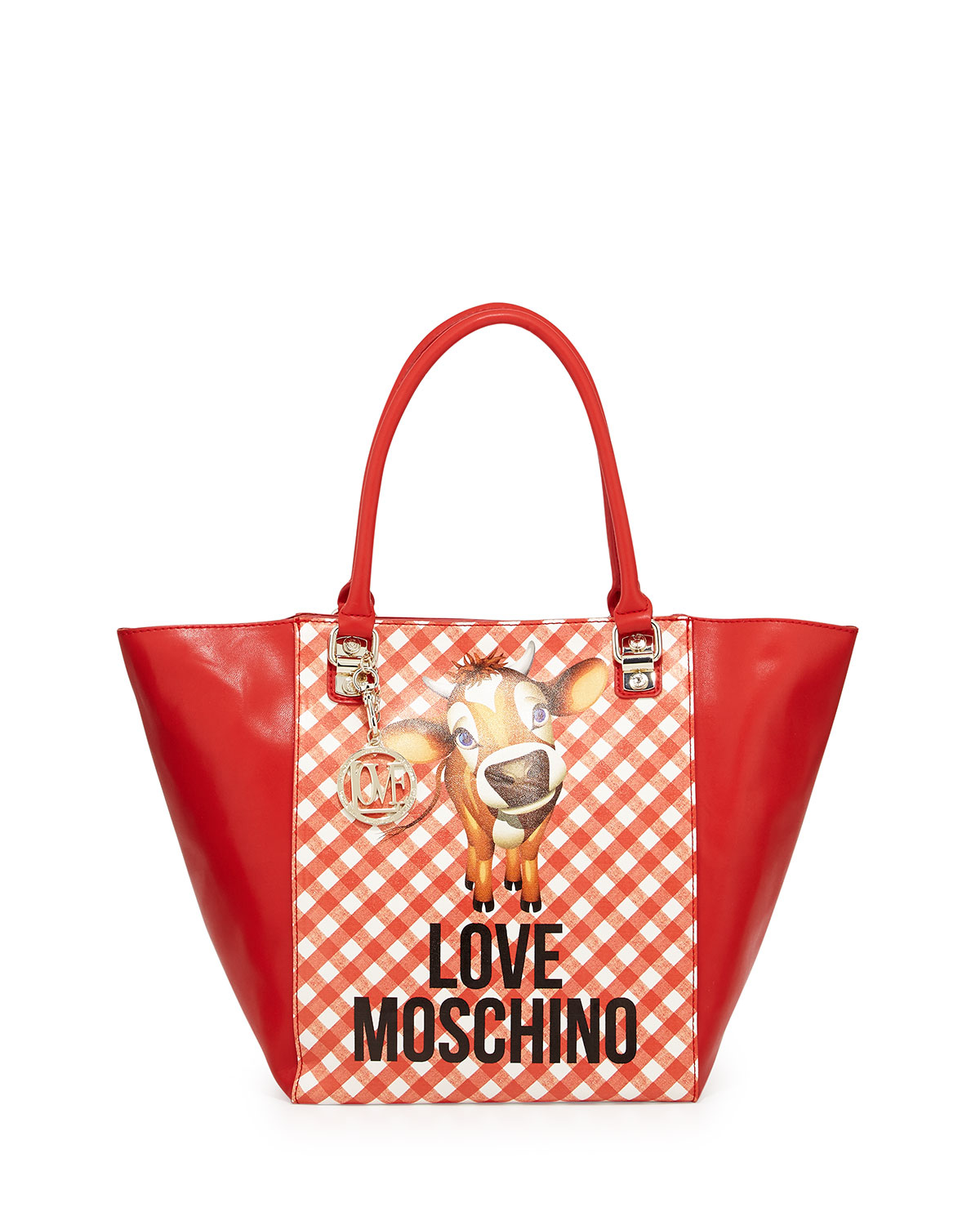 Love moschino Cow Ginghamprint Fauxleather Tote Bag in Red (null) Lyst