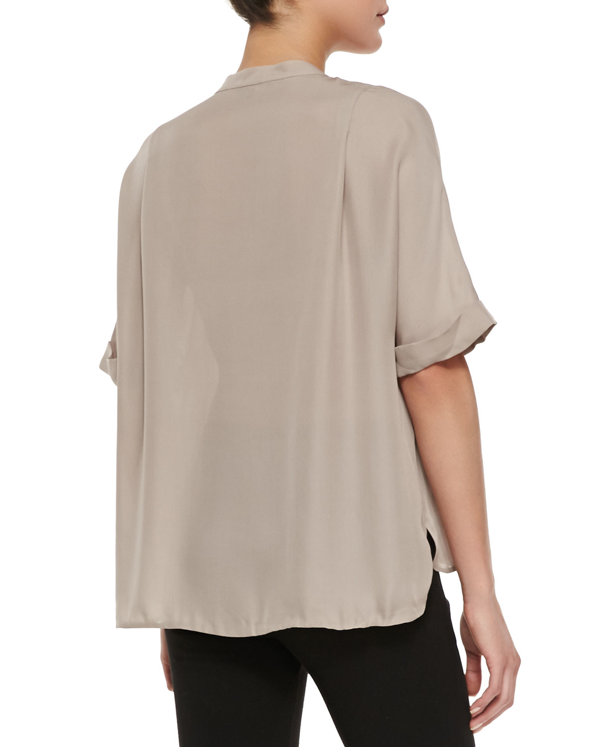 Lyst - Vince Contrast-trim Half-sleeve Blouse in Natural