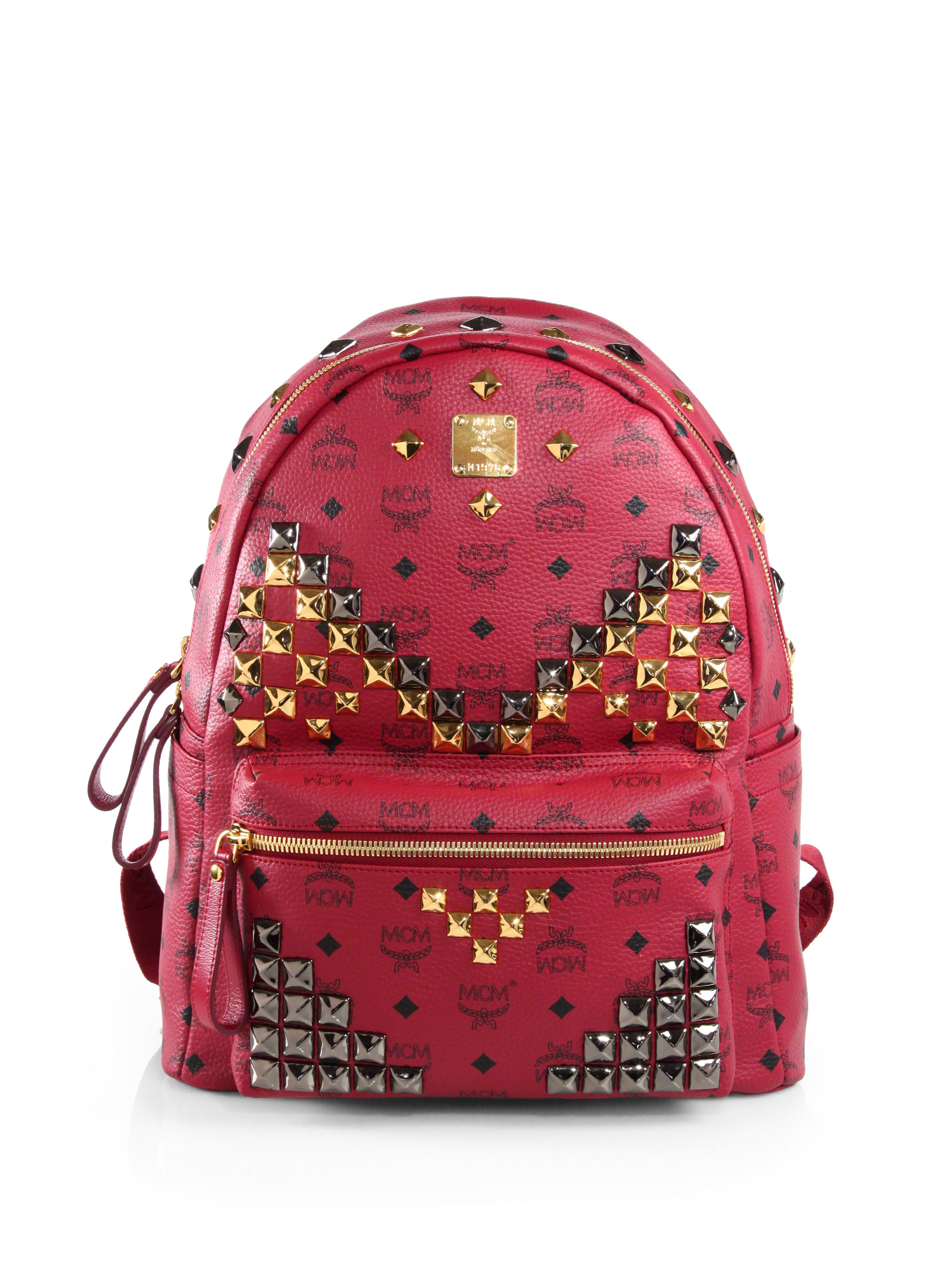 blue and red mcm backpack