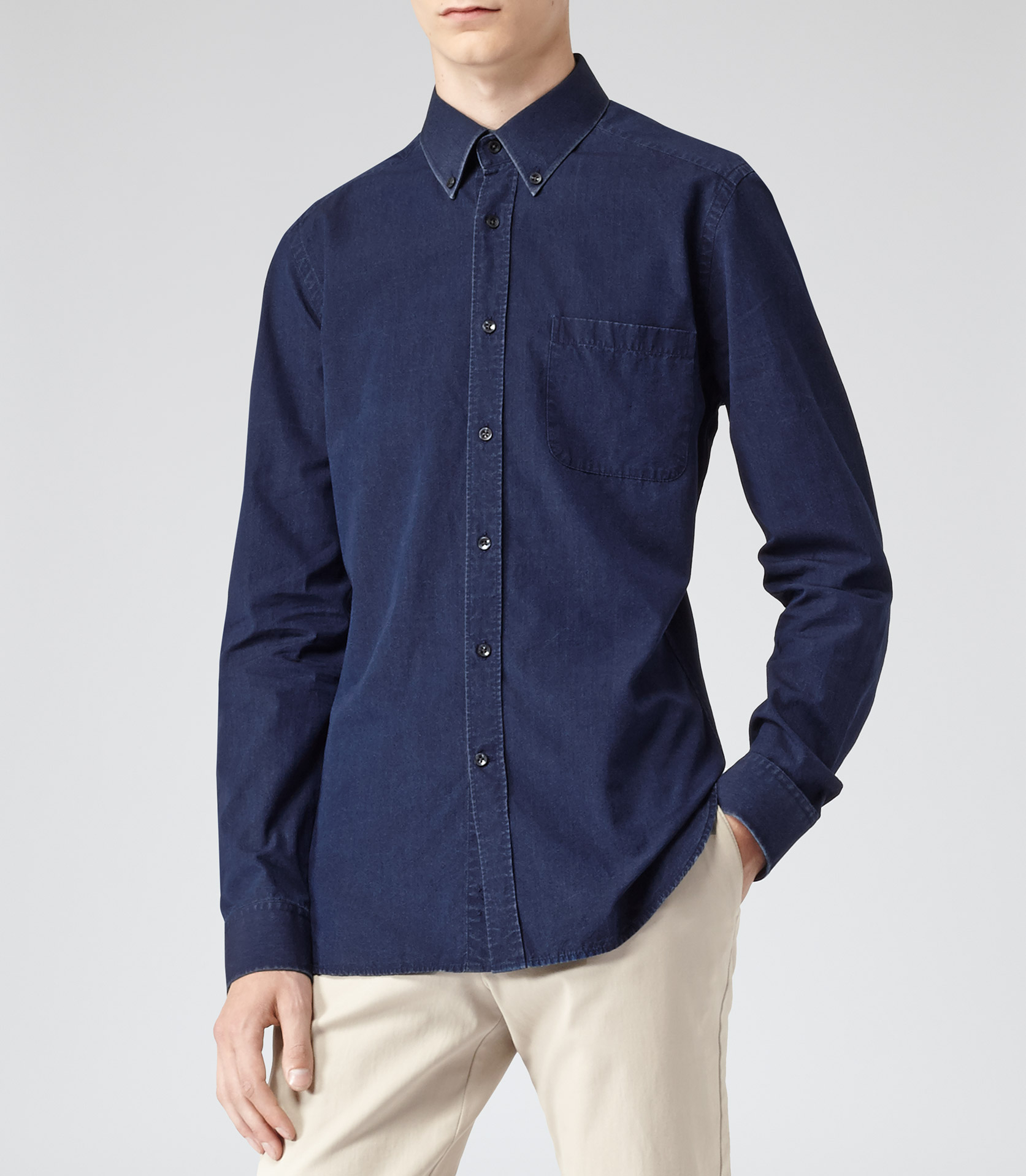 Reiss Demetri Dark Denim Shirt in Indigo (Blue) for Men - Lyst