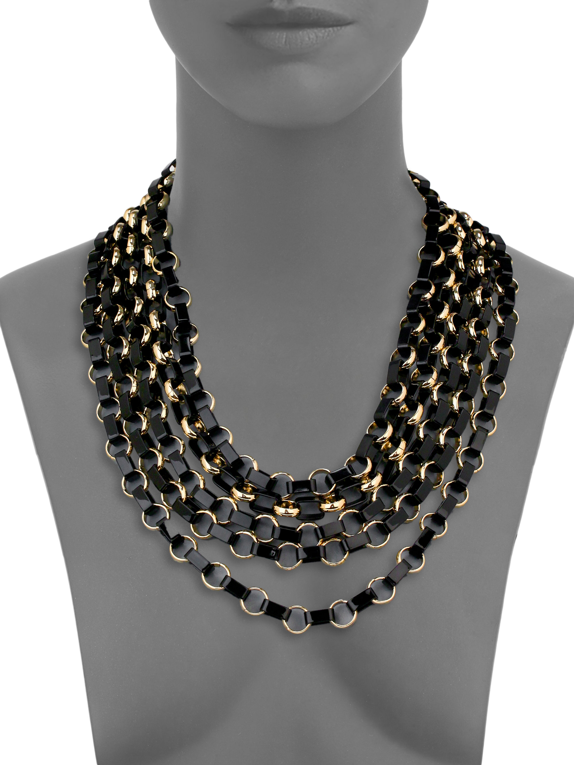 Tory Burch Aselma Leather Multi-Strand Necklace in Black - Lyst