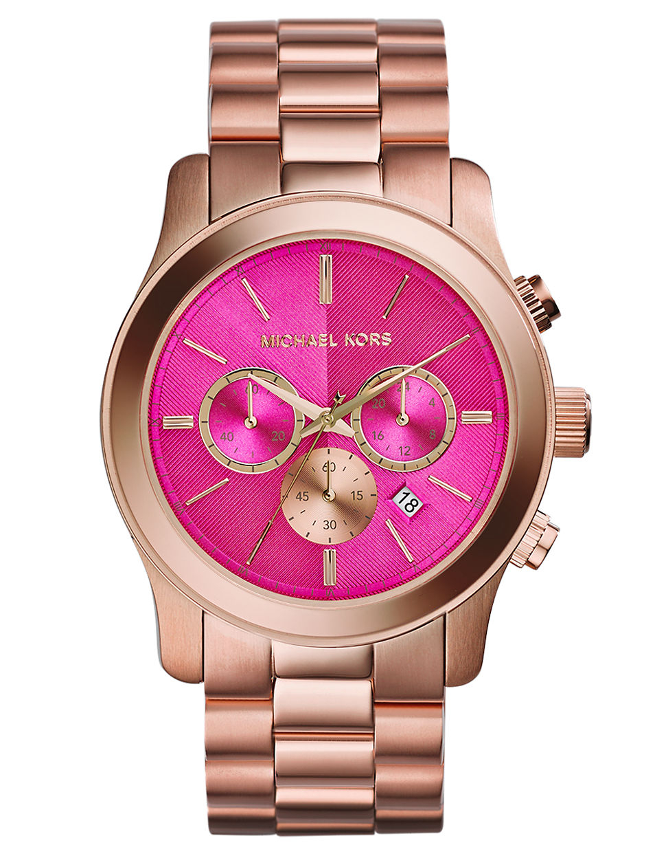 Lyst Michael Kors Ladies Runway Rose Goldtone Watch with Fuchsia Dial