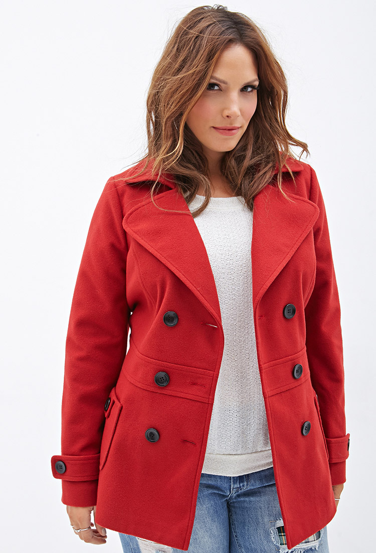 Forever 21 Plus Size Classic Pea Coat in Red | Lyst