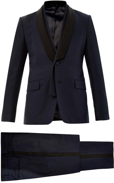 Valentino Shawl Lapel Wool and Silkblend Tuxedo in Blue for Men | Lyst