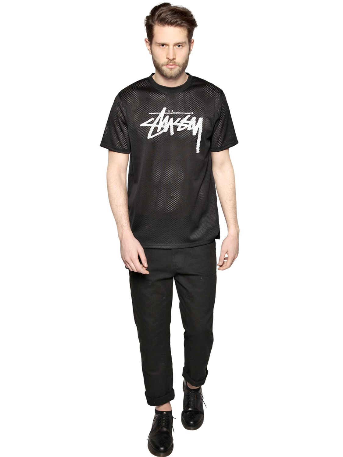 Stussy Stock Logo Mesh T-Shirt in Black for Men | Lyst