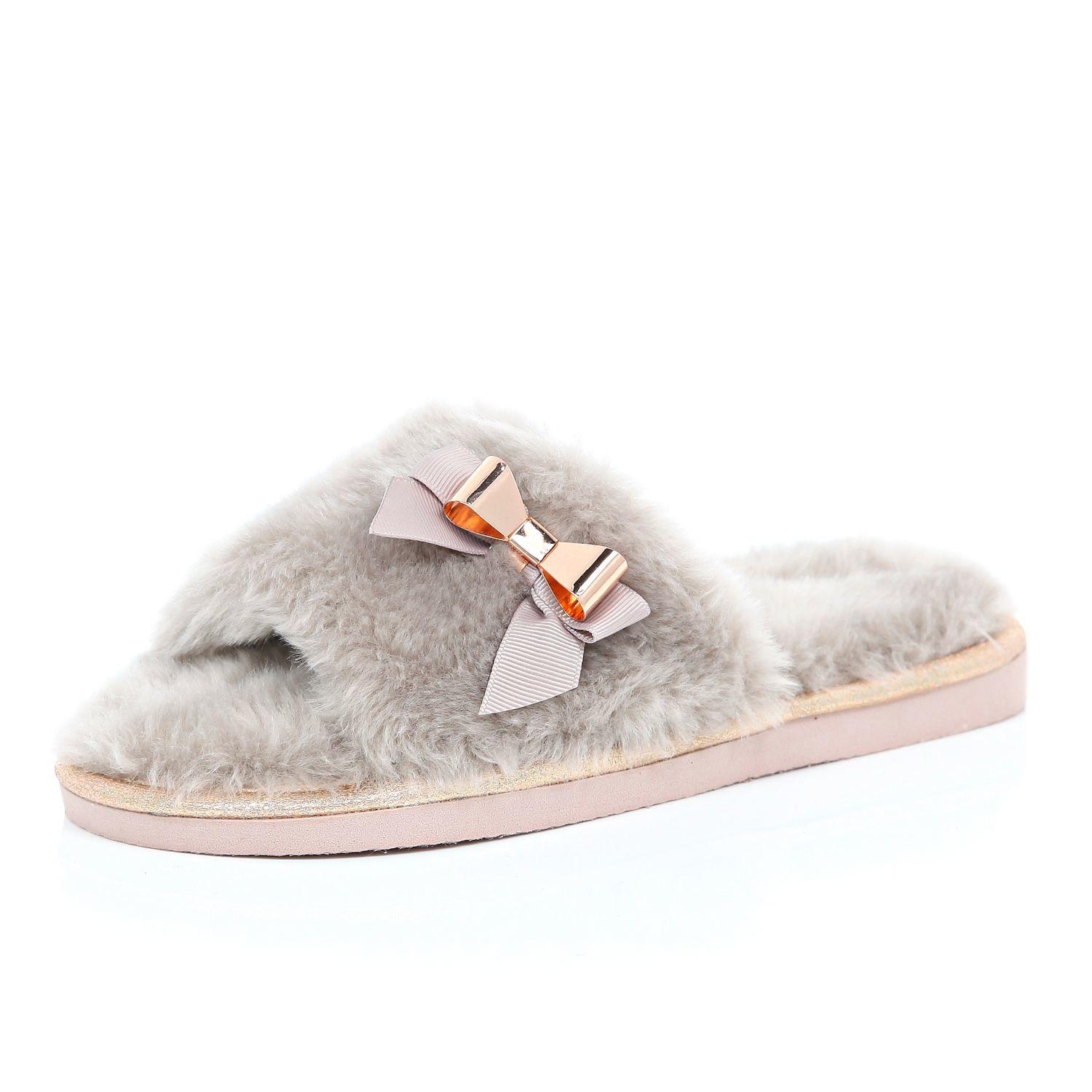 River Island Pink Faux Fur Slippers in Pink | Lyst