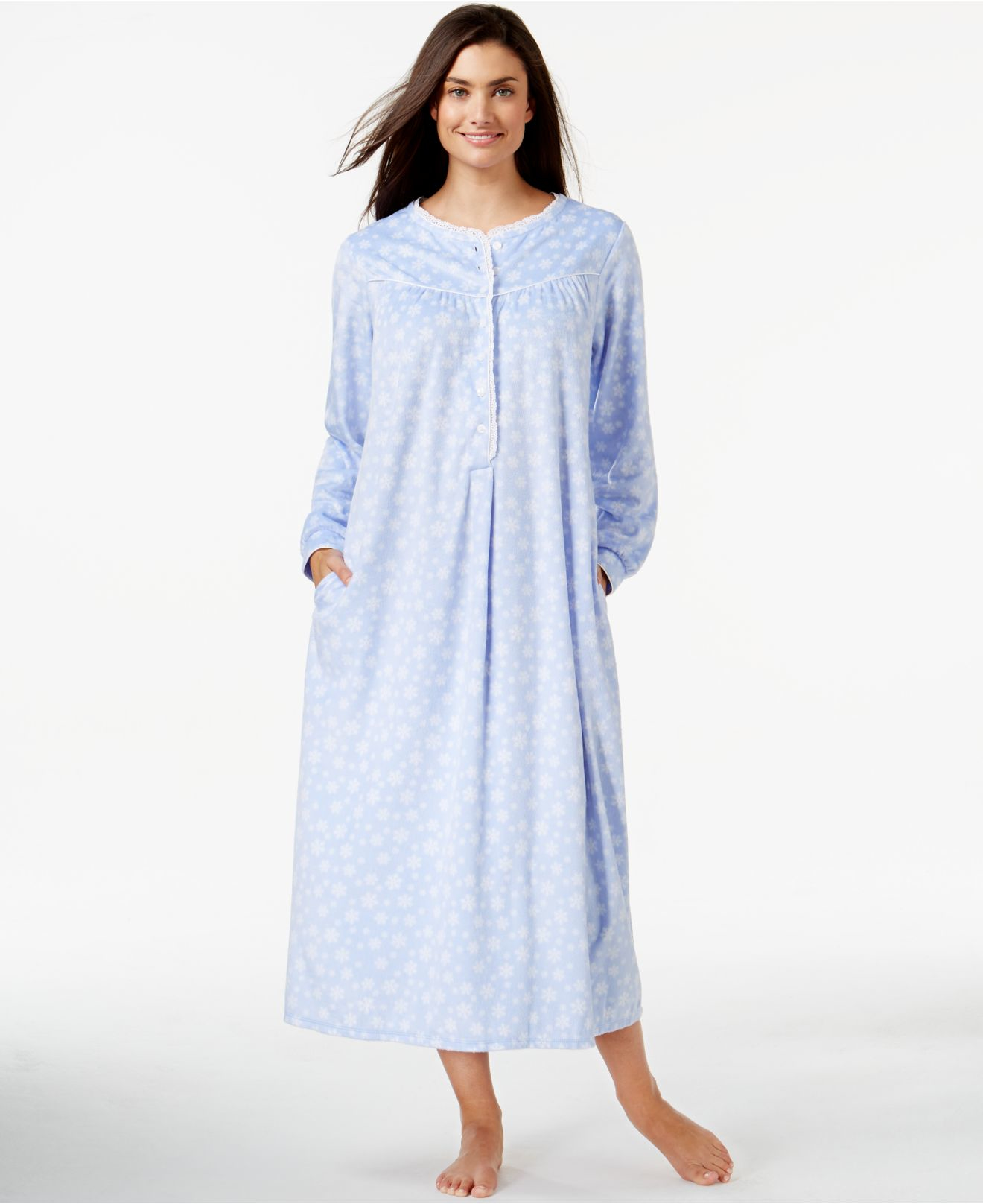 Lanz of Salzburg Long Fleece Nightgown in Blue | Lyst