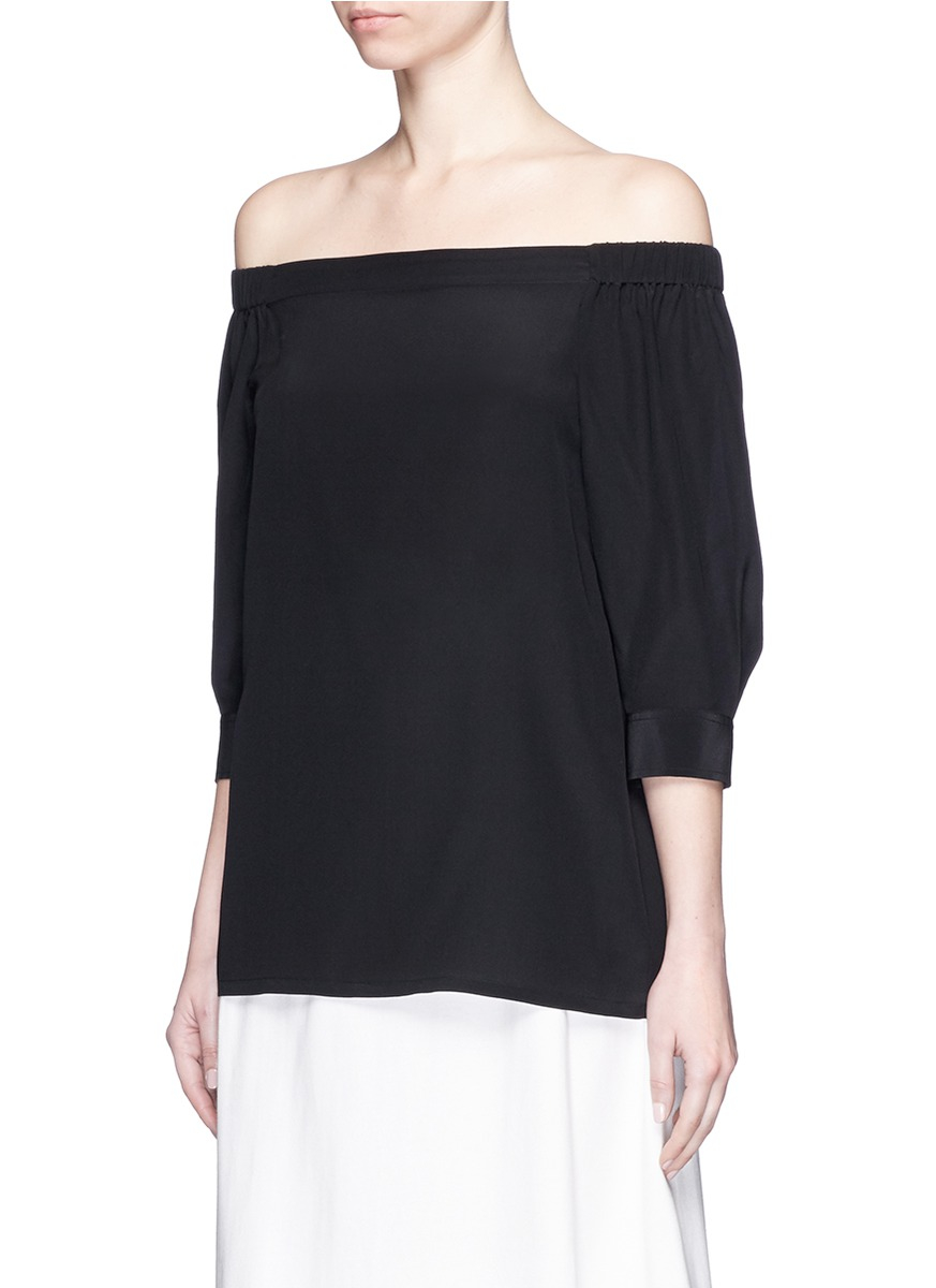 black silk off the shoulder top