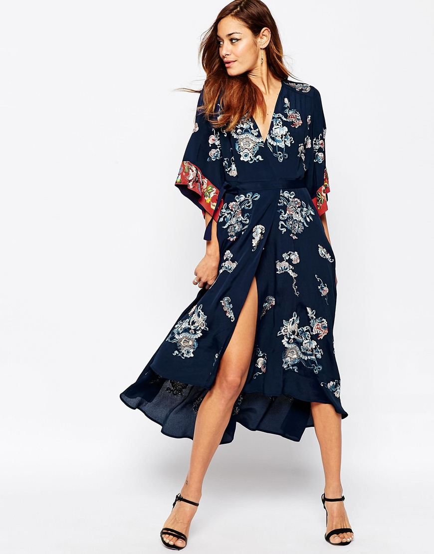 embroidered kimono dress