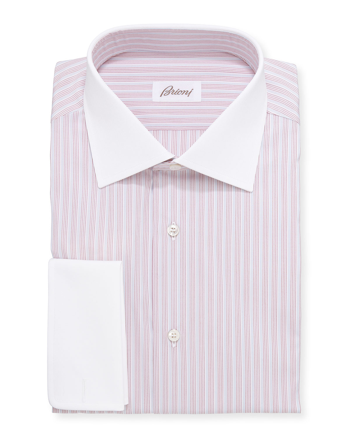 Brioni Contrast-collar Multi-stripe Dress Shirt in Pink for Men | Lyst