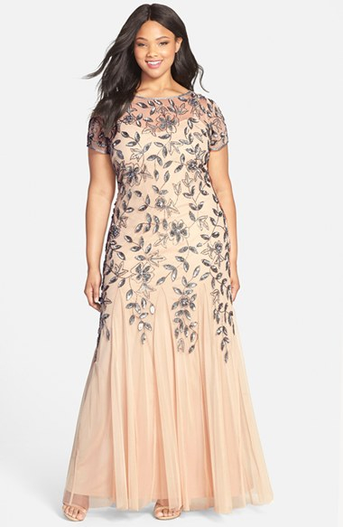 adrianna papell floral beaded gown