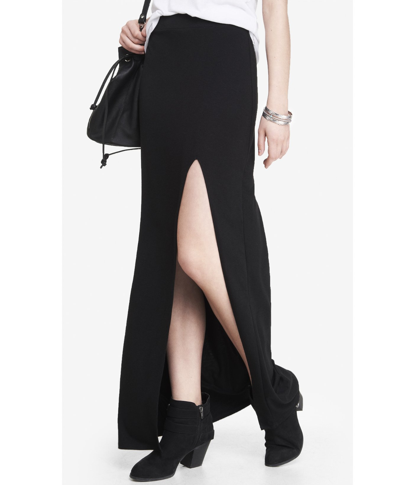 Lyst - Express Knit High Slit Maxi Skirt in Black