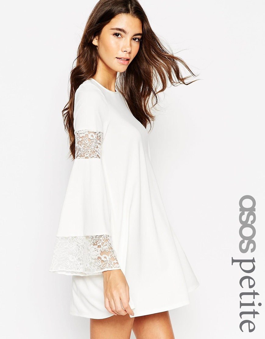 White Boho Swing Dress with Long Sleeve And Lace Inserts
