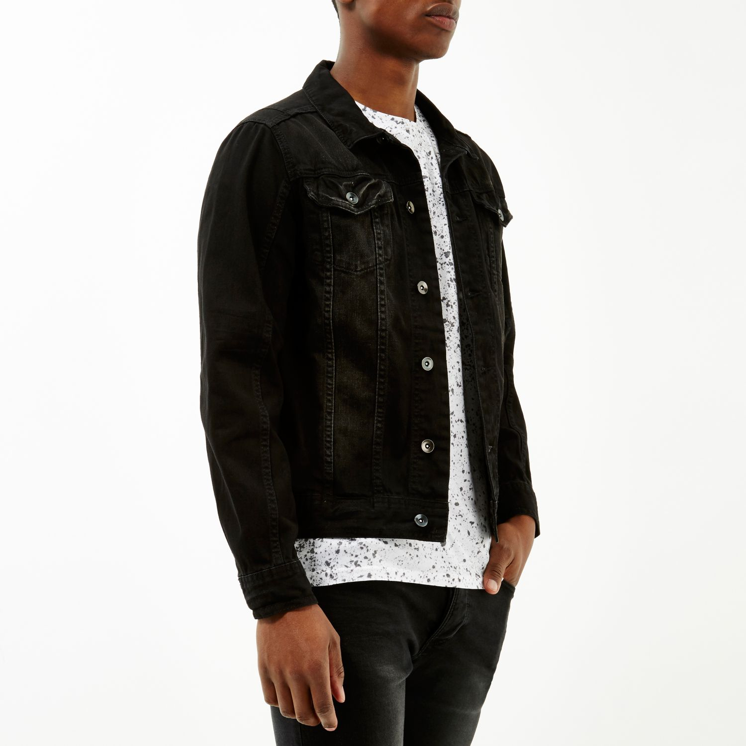 river island mens black denim jacket