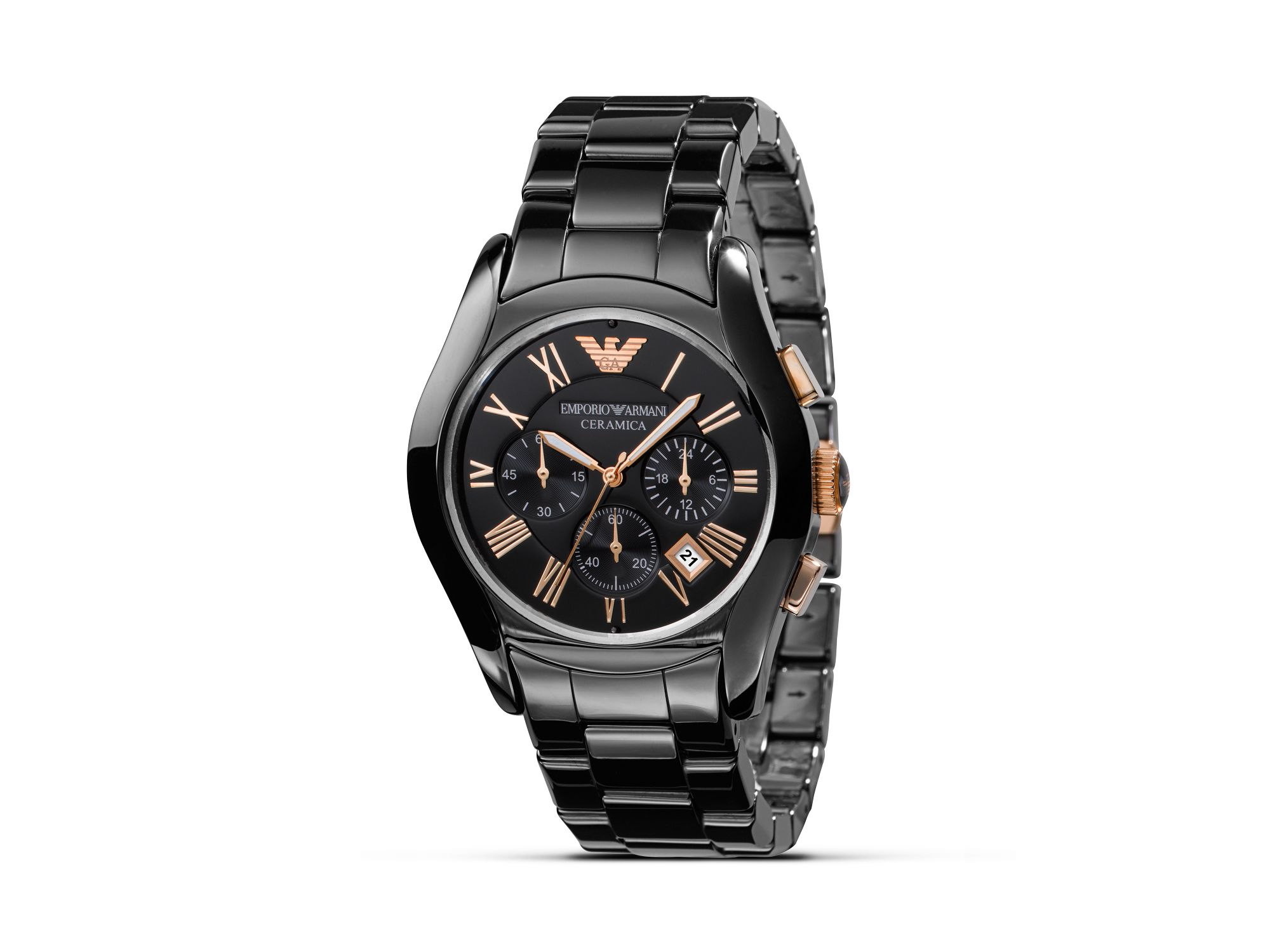 emporio armani black and rose gold watch