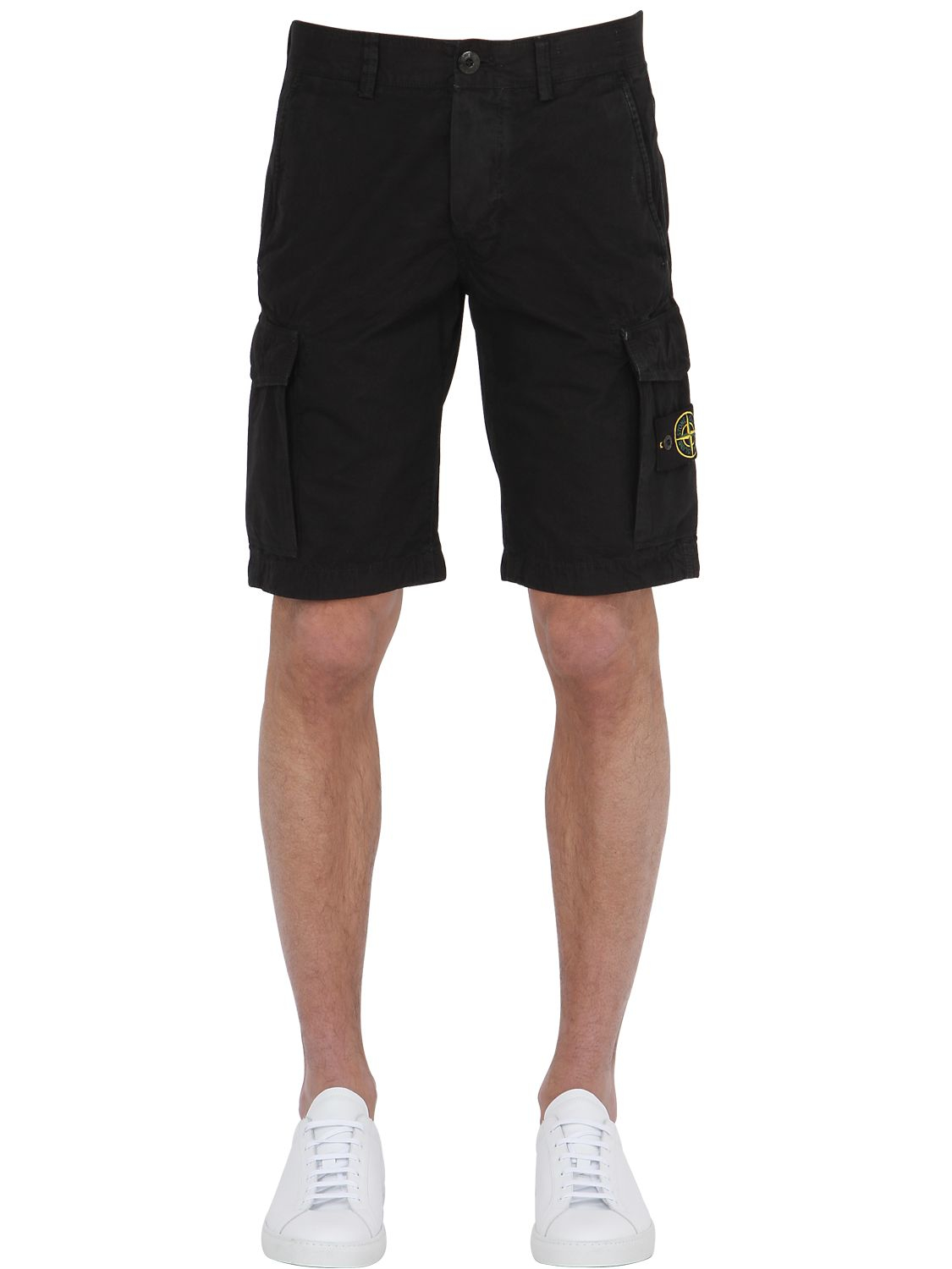 Stone Island Brushed Cotton Canvas Cargo Shorts in Black for Men | Lyst UK