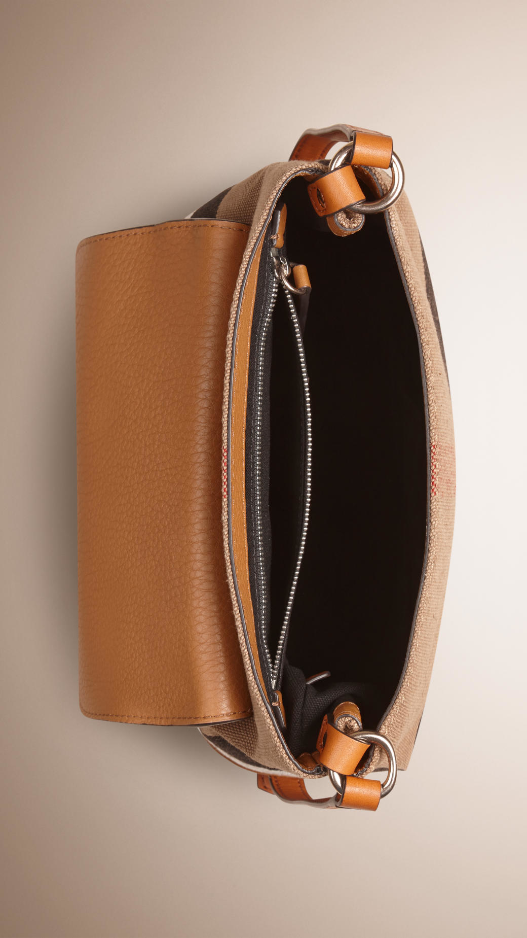 Burberry Small Canvas Check And Leather Crossbody Bag in Brown (saddle