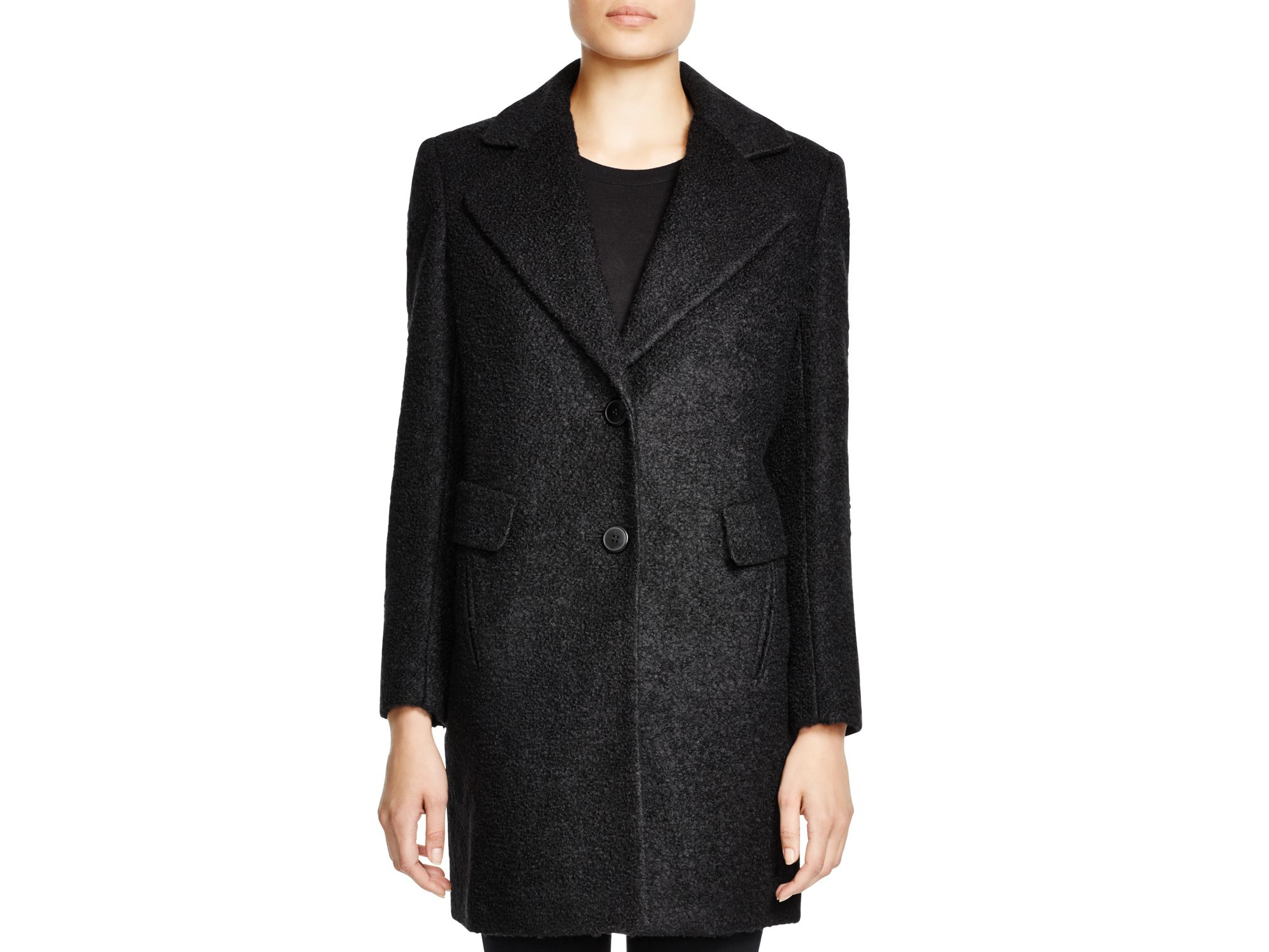 DKNY Boiled Wool Blend Reefer Coat in Black Lyst