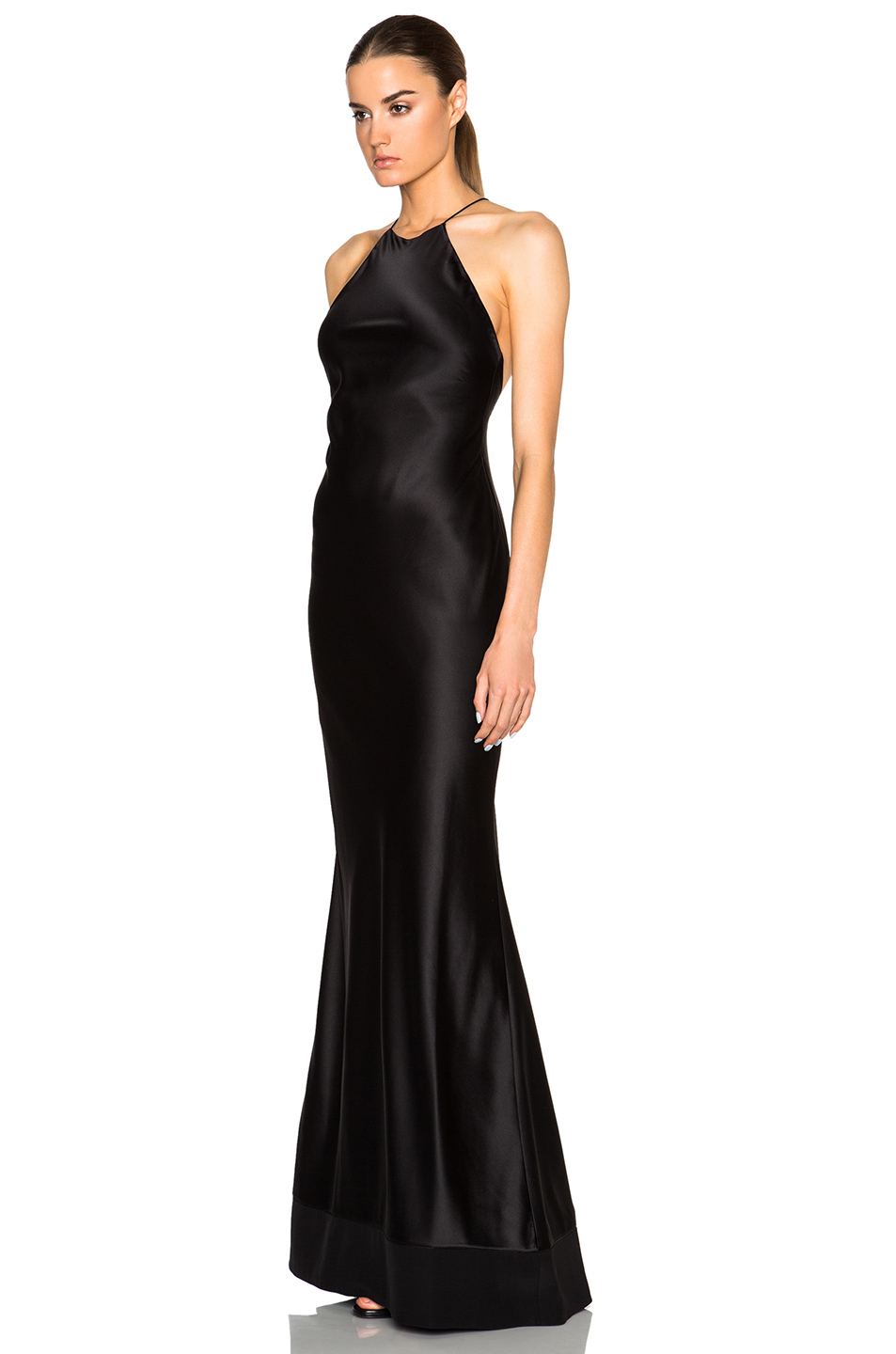 Calvin Klein Fawn Satin Silk Charmeuse Gown in Black | Lyst