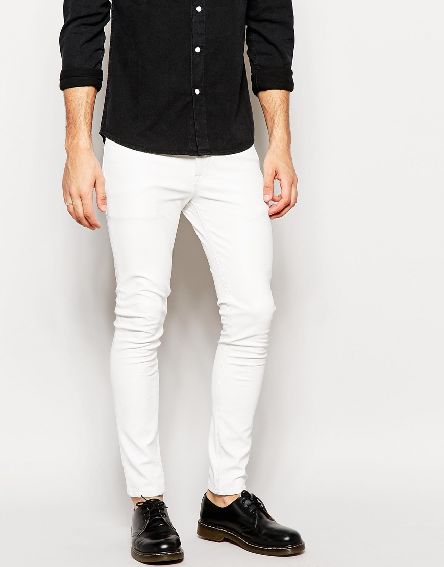 ASOS Denim Super Skinny Jeans In Leather Look White for Men - Lyst