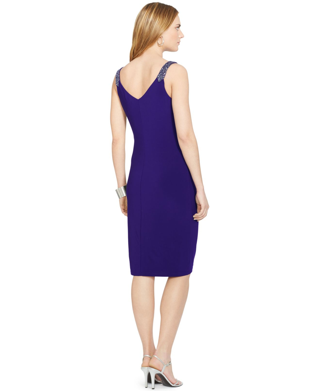 Lauren by ralph lauren Beaded Surplice Dress in Purple Lyst
