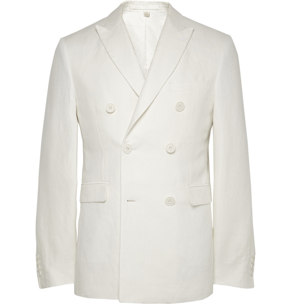 Burberry Off-White Double-Breasted Linen Blazer for Men - Lyst