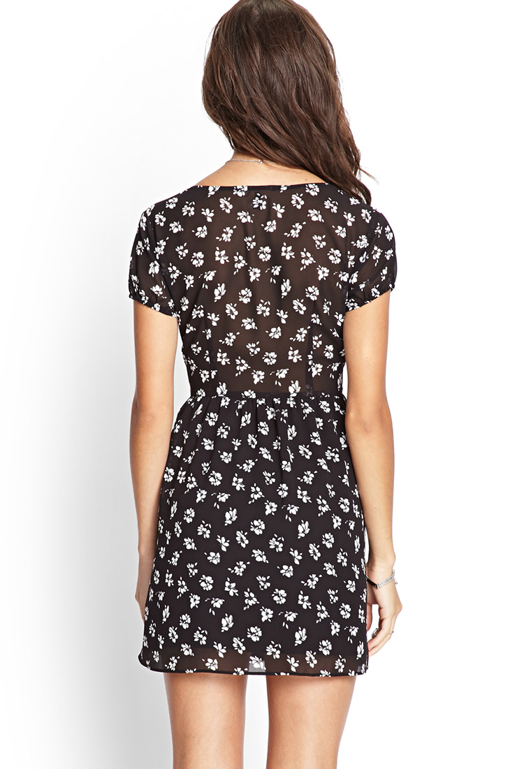 Lyst Forever 21 Dainty Floral Babydoll Dress in Black