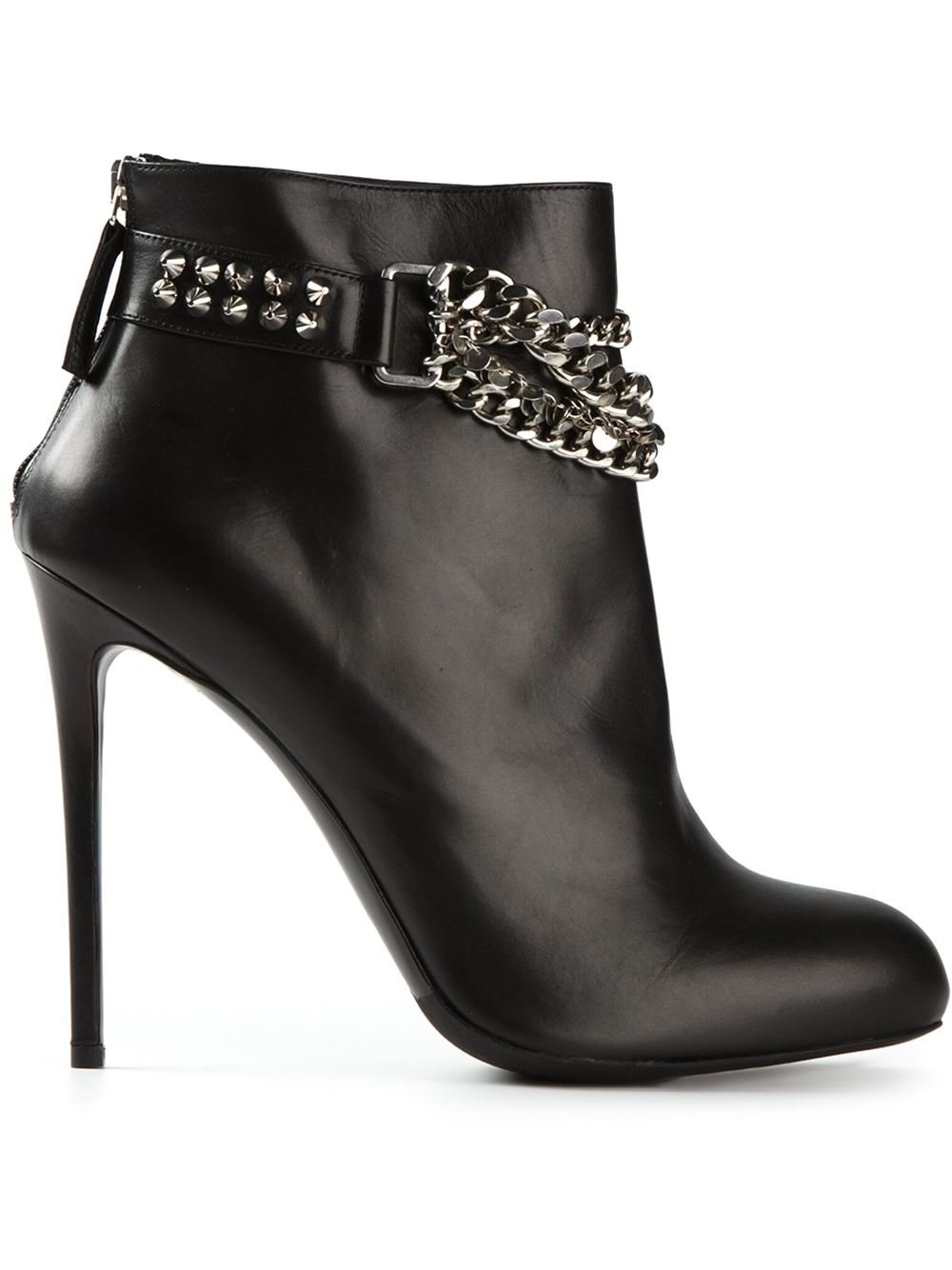 Lyst - Gianmarco Lorenzi Chain Embellished Stiletto Ankle Boots in Black