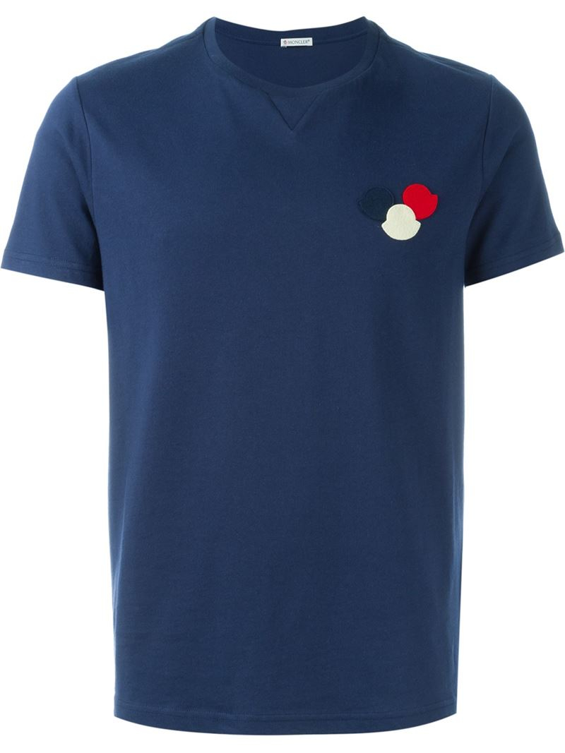 Moncler Cotton Logo Patch T-shirt in Blue for Men - Lyst