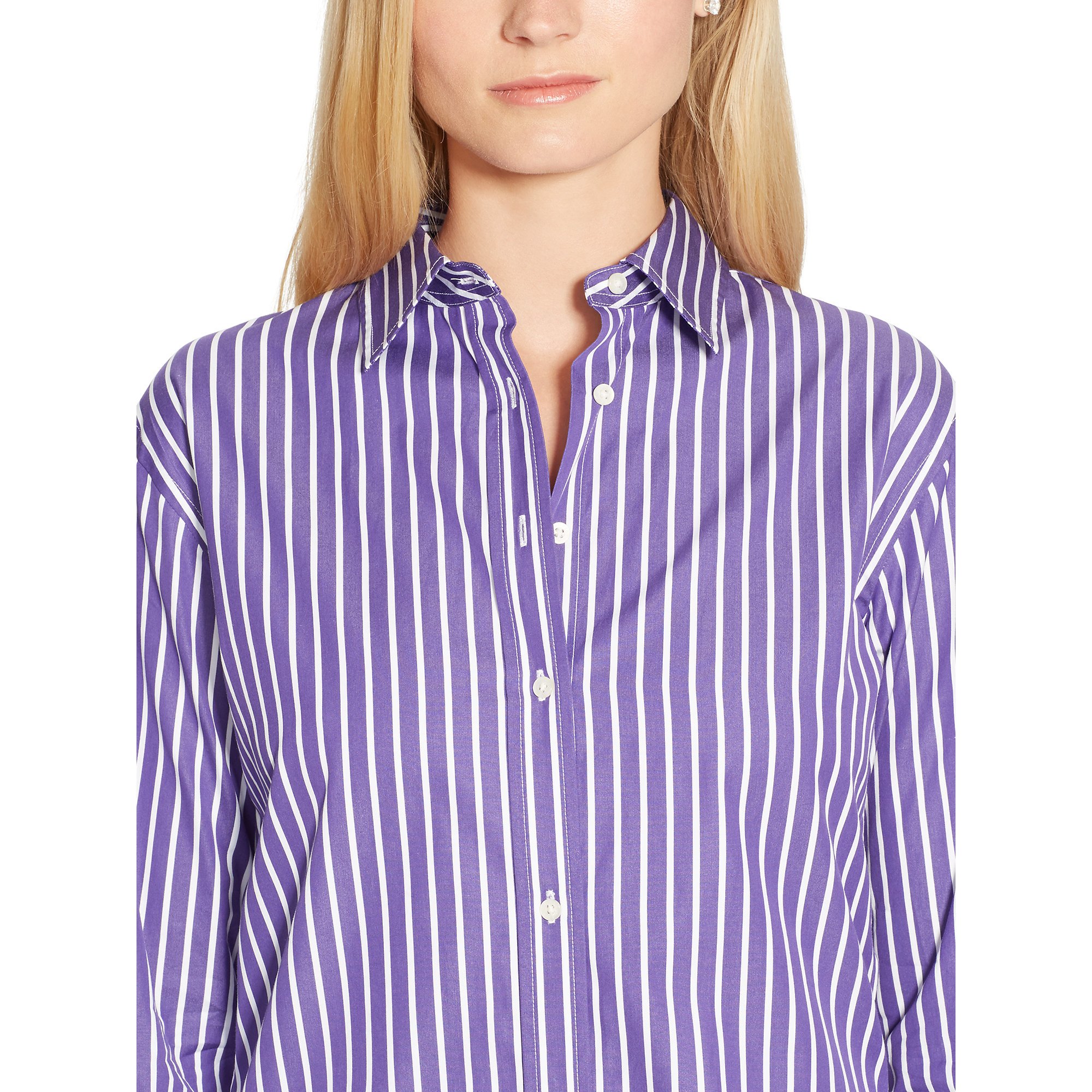 Ralph Lauren Striped Cotton Poplin Shirt in Purple | Lyst