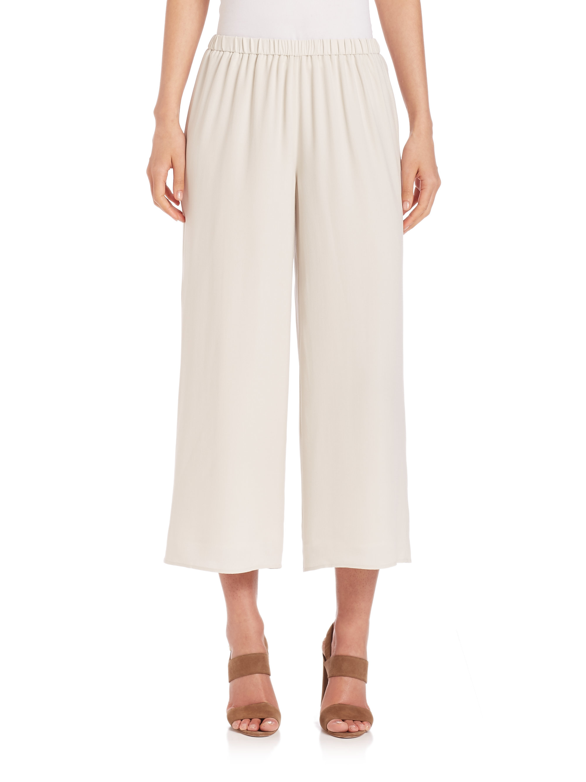Eileen Fisher Silk Wide-leg Cropped Pants in White | Lyst
