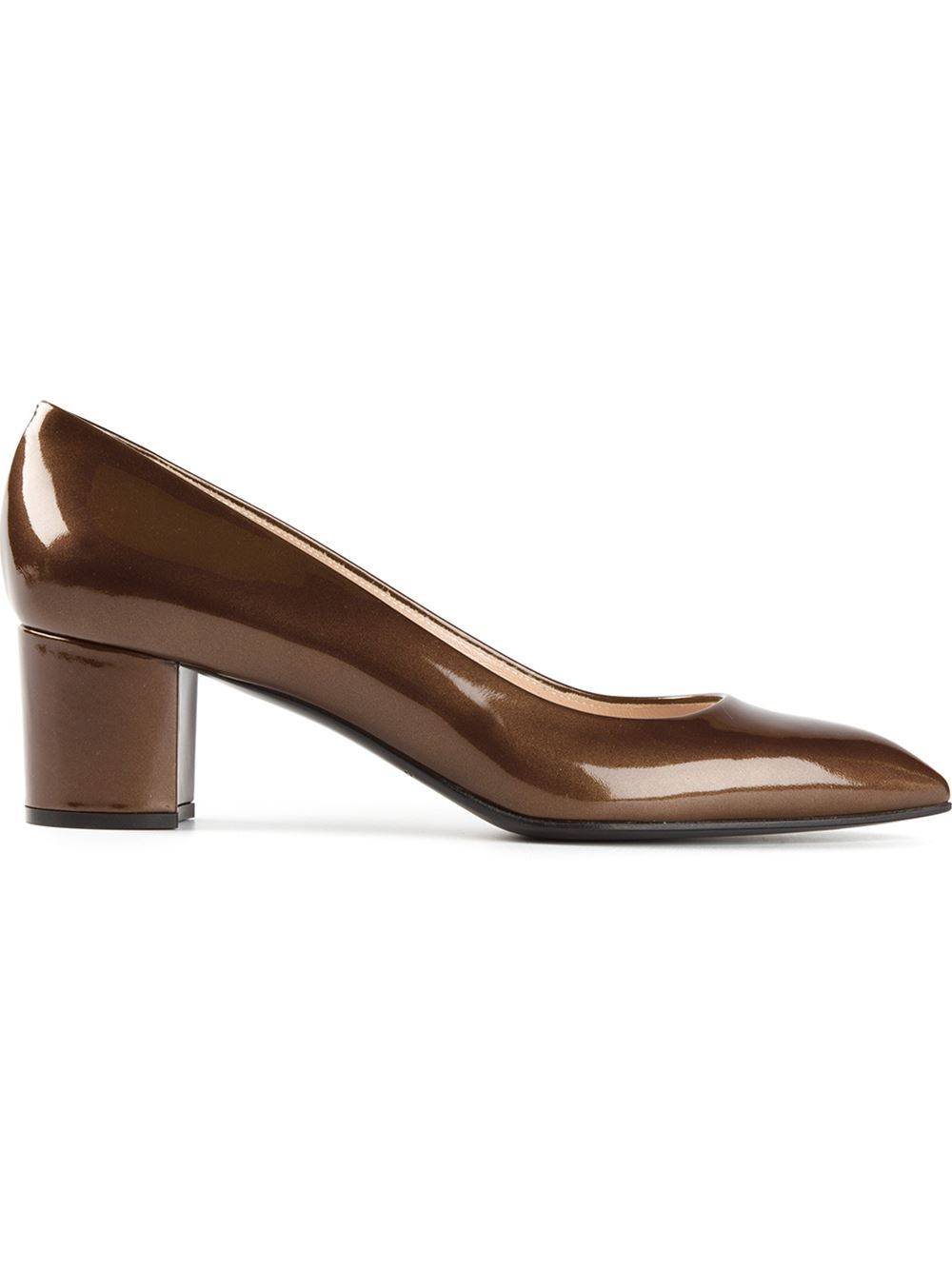 Casadei Low Chunky Heel Pumps in Brown Lyst