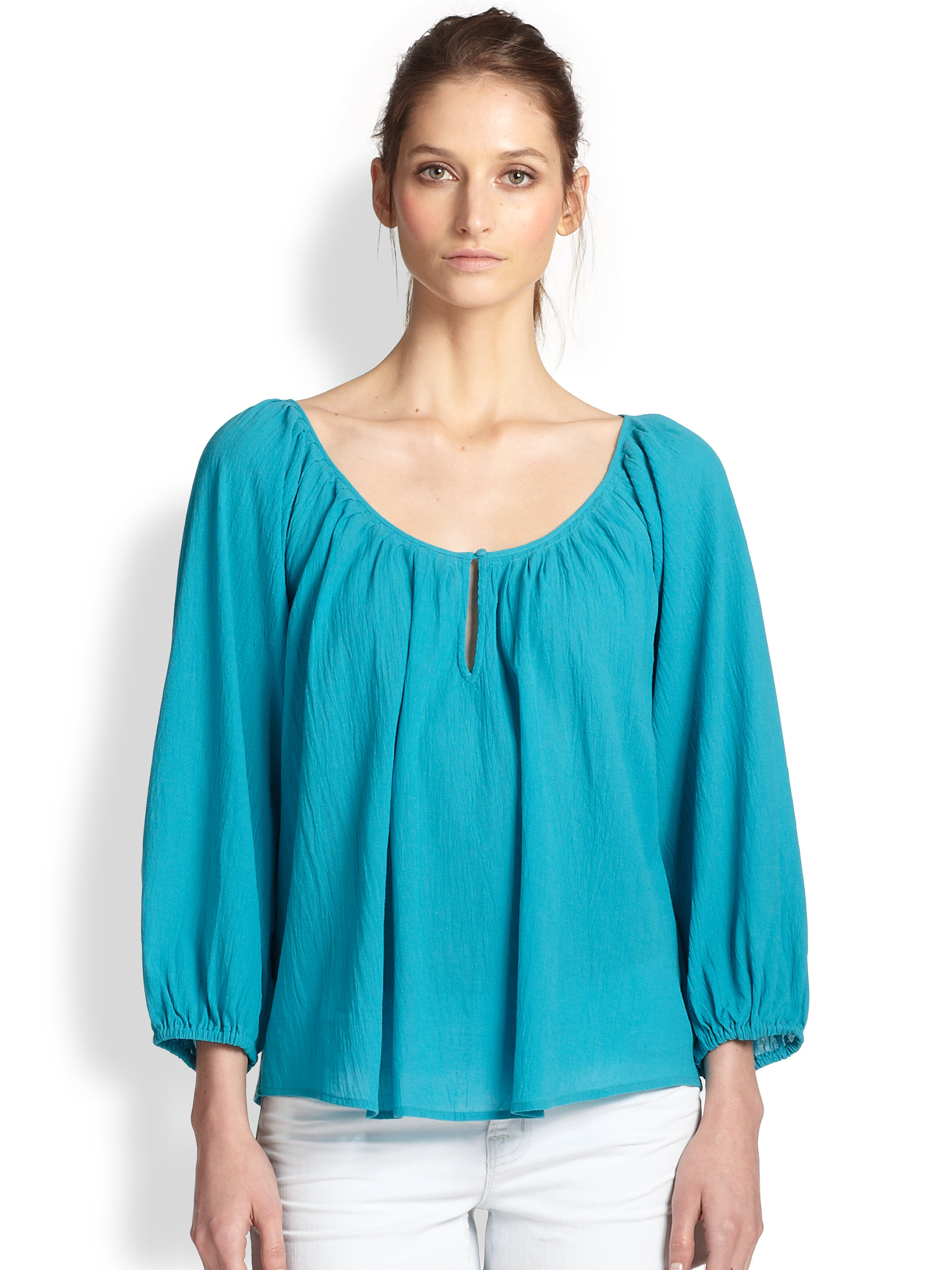 blue peasant blouse