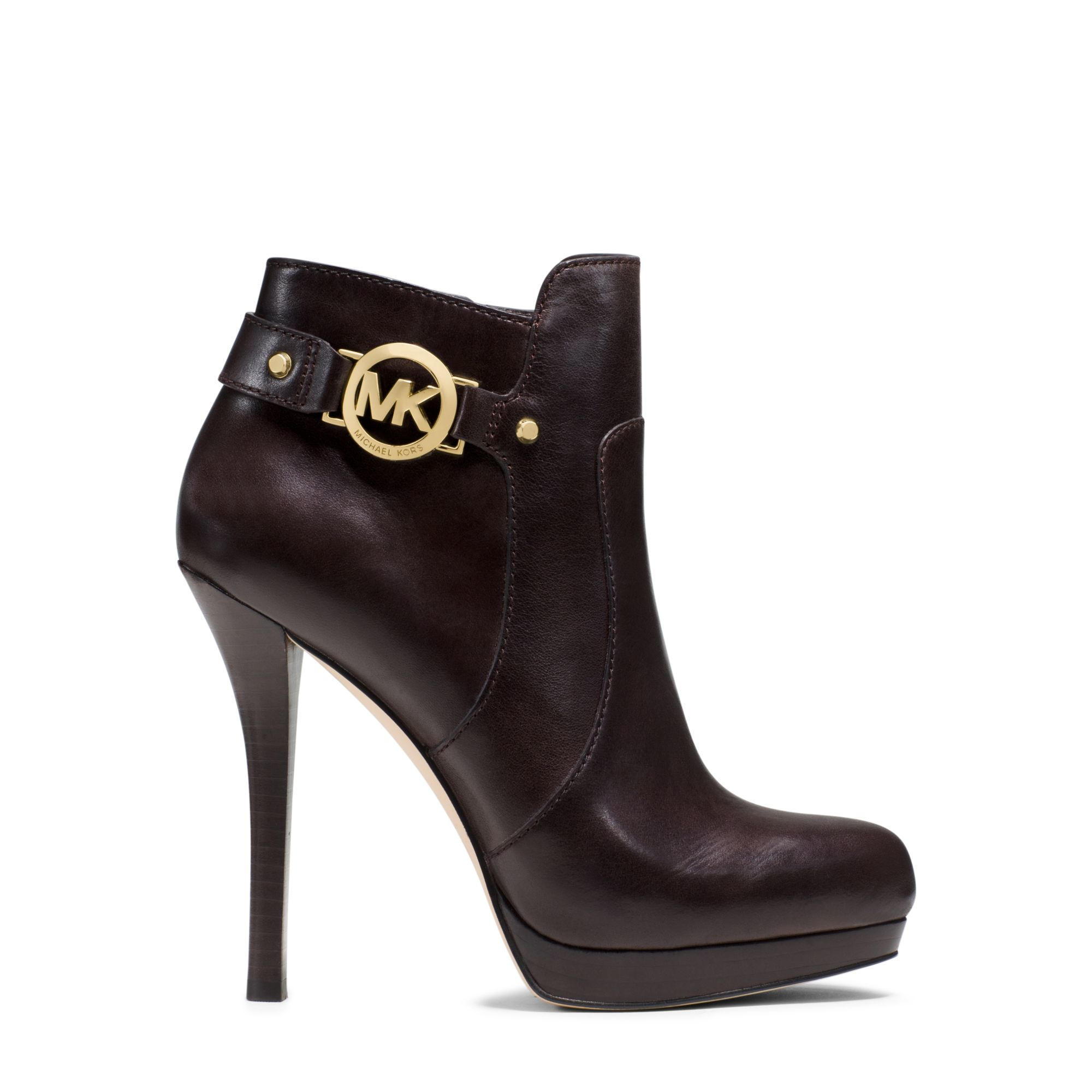 Michael kors Wyatt Leather Ankle Boot in Brown (CHOCOLATE) | Lyst