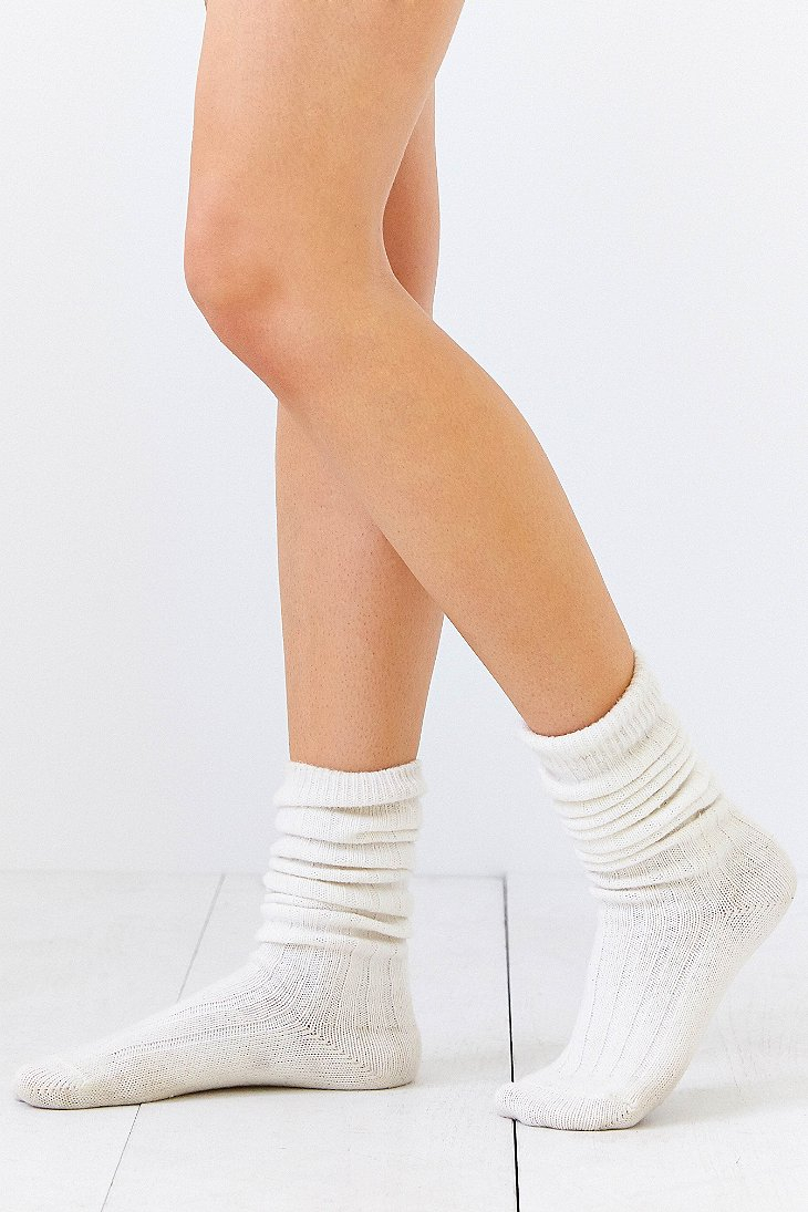 Urban Outfitters Ribbed Slouchy Crew Sock in White | Lyst