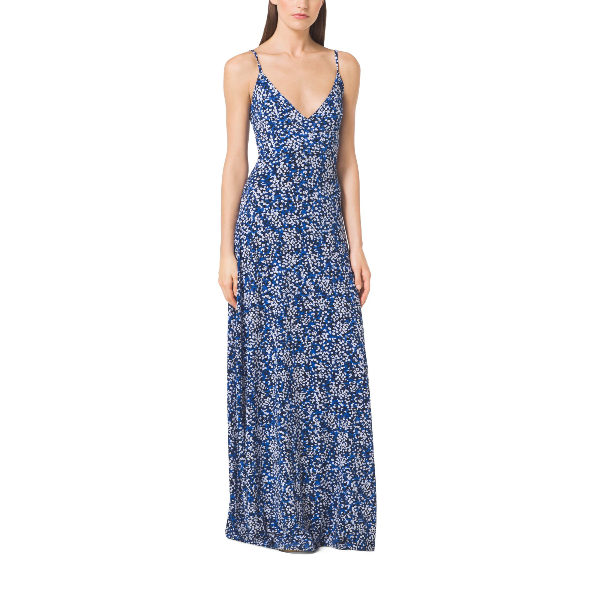 Michael Kors Synthetic Floral-print Matte-jersey Maxi Dress in Blue - Lyst
